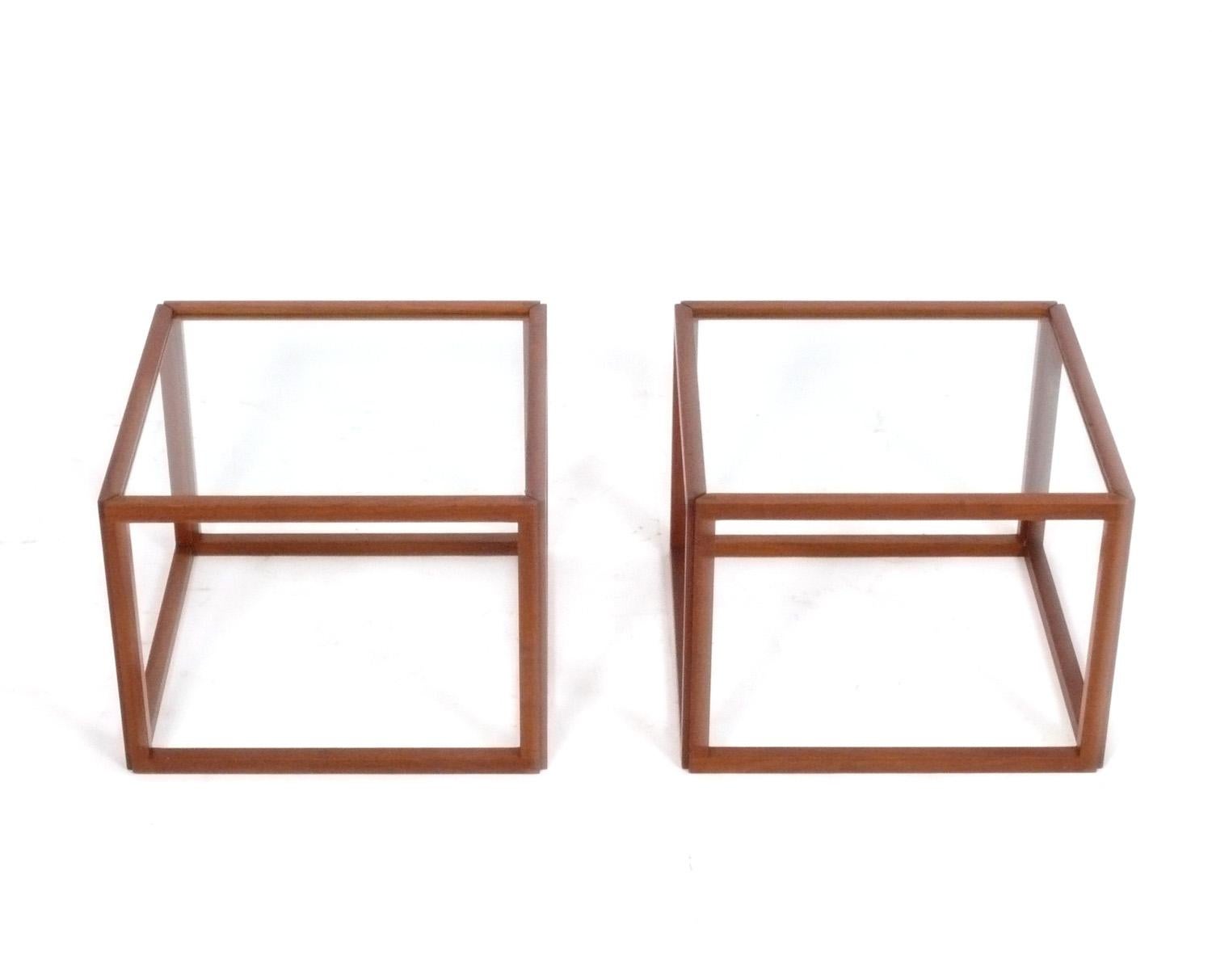 Mid-Century Modern Kai Kristiansen Pair of Teak Cube Side Tables or Nightstands
