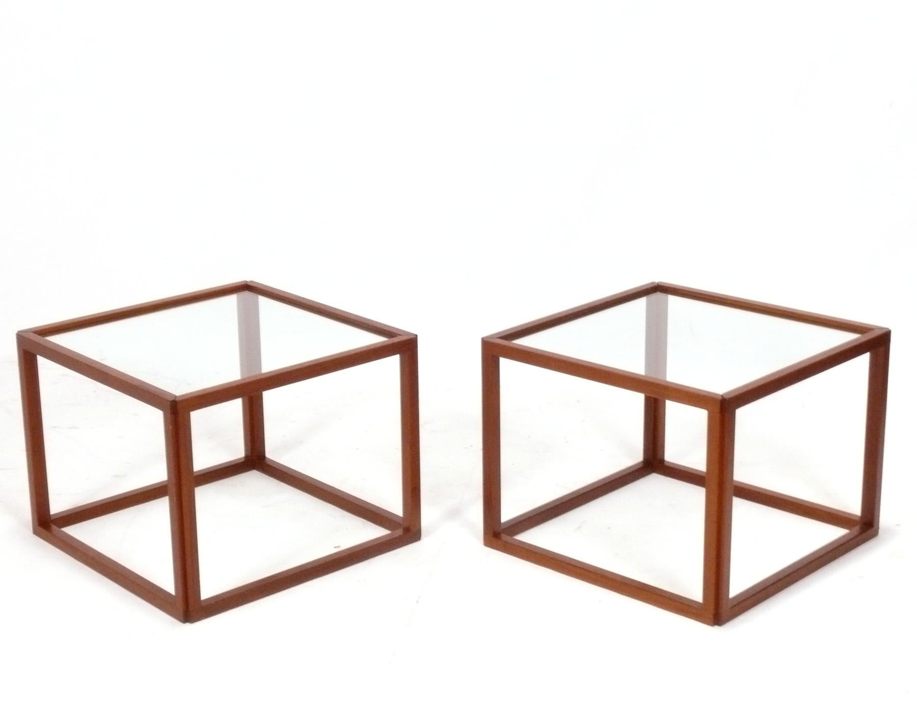 Danish Kai Kristiansen Pair of Teak Cube Side Tables or Nightstands