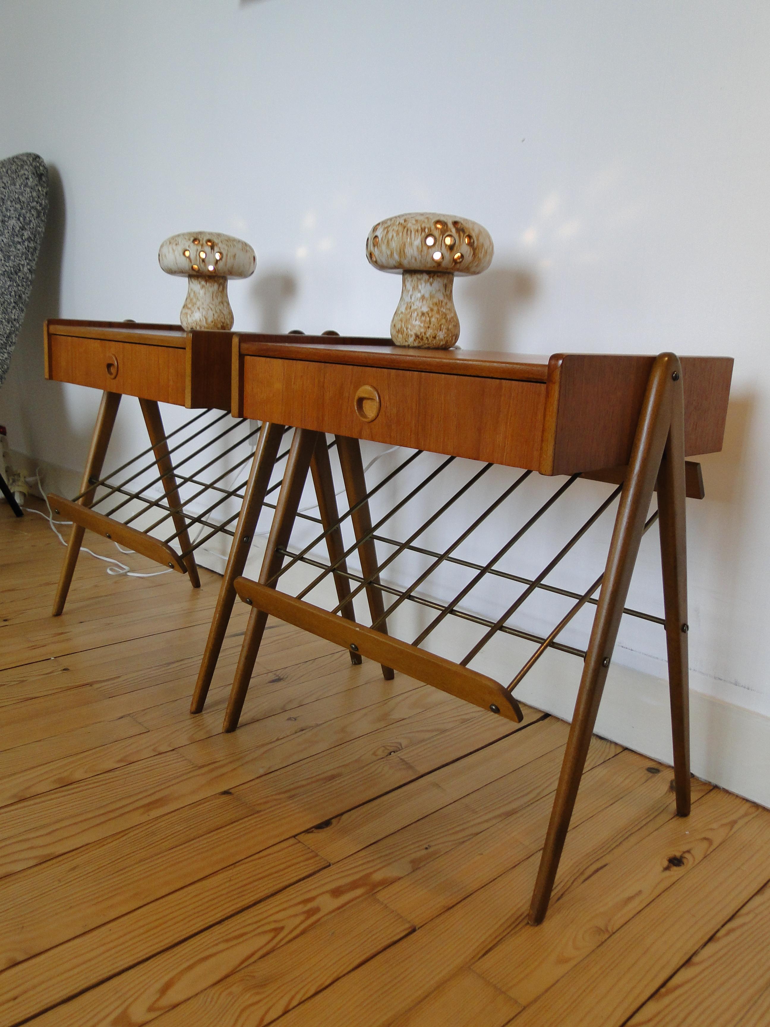 Mid-Century Modern Kai Kristiansen Pair Teak Nightstands Bedside Tables Danish