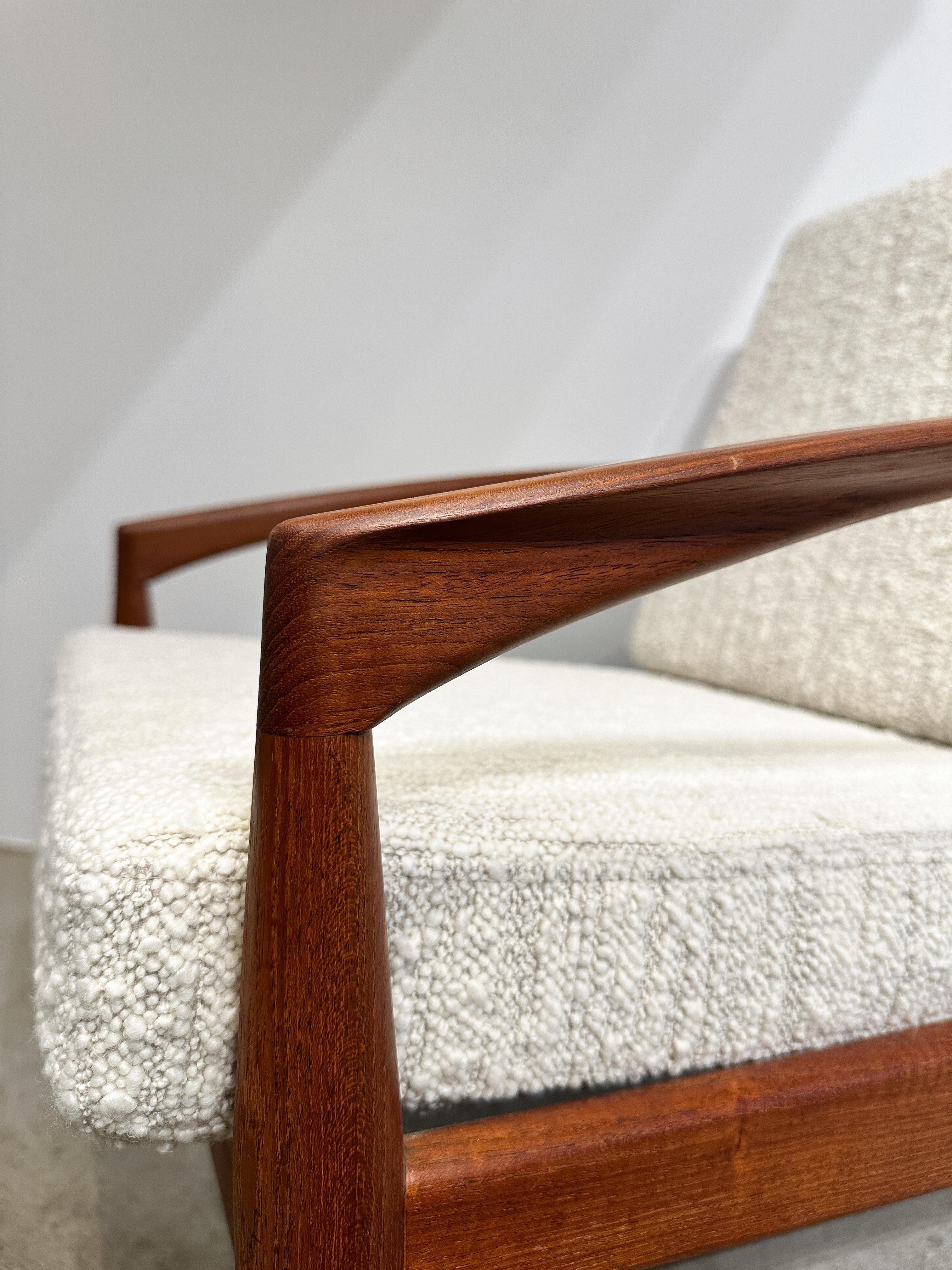 Kai Kristiansen Paper Knife Lounge Chair Teak & Bouclé Wolle Dedar 1960s Easy im Angebot 6