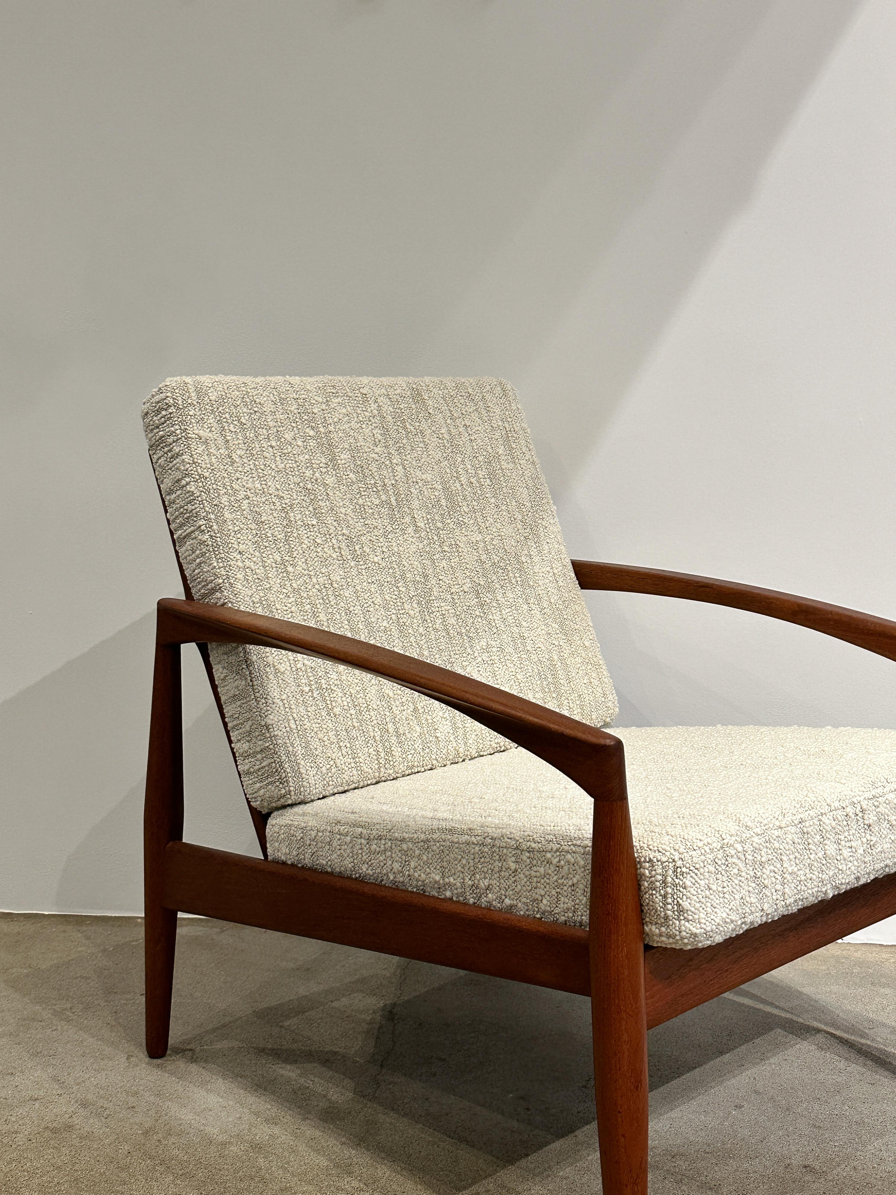 Kai Kristiansen Paper Knife Lounge Chair Teak & Bouclé Wool Dedar 1960s Easy In Good Condition For Sale In Basel, BS