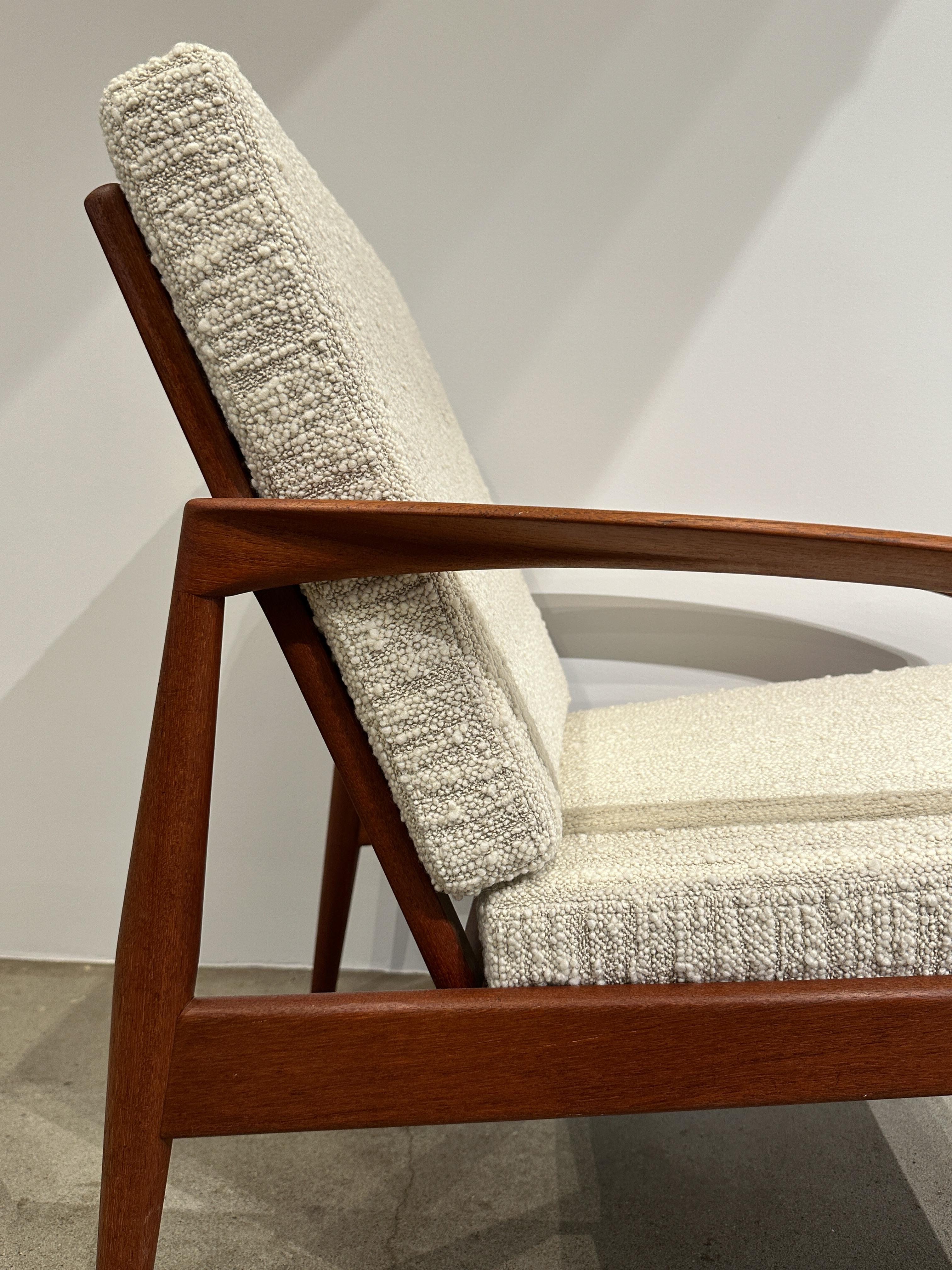 Kai Kristiansen Paper Knife Lounge Chair Teak & Bouclé Wool Dedar 1960s Easy For Sale 1