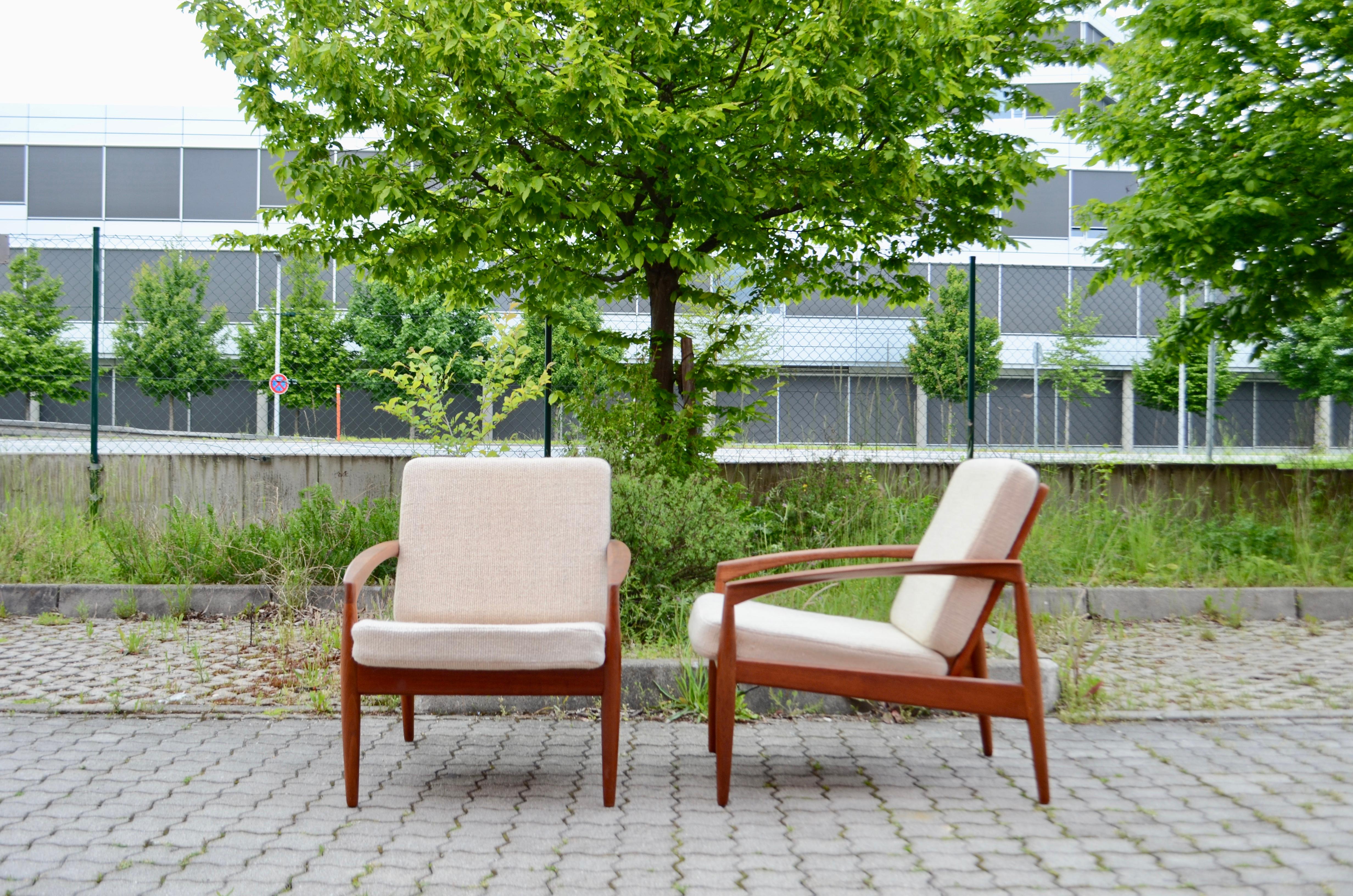 Mid-Century Modern Kai Kristiansen Paper Knife Teak Easy Chair for Magnus Olesen Set of 2