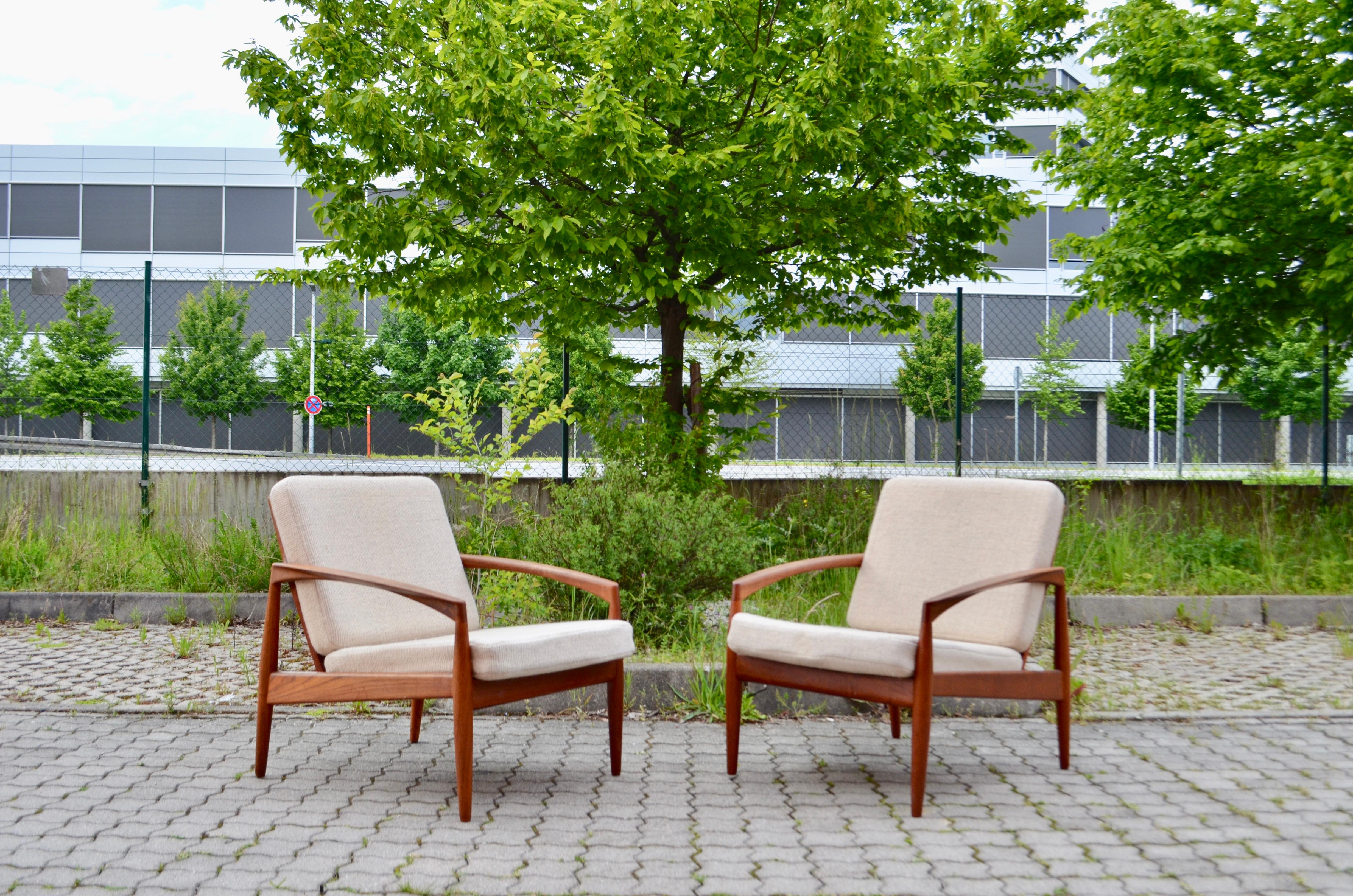 Danish Kai Kristiansen Paper Knife Teak Easy Chair for Magnus Olesen Set of 2 For Sale