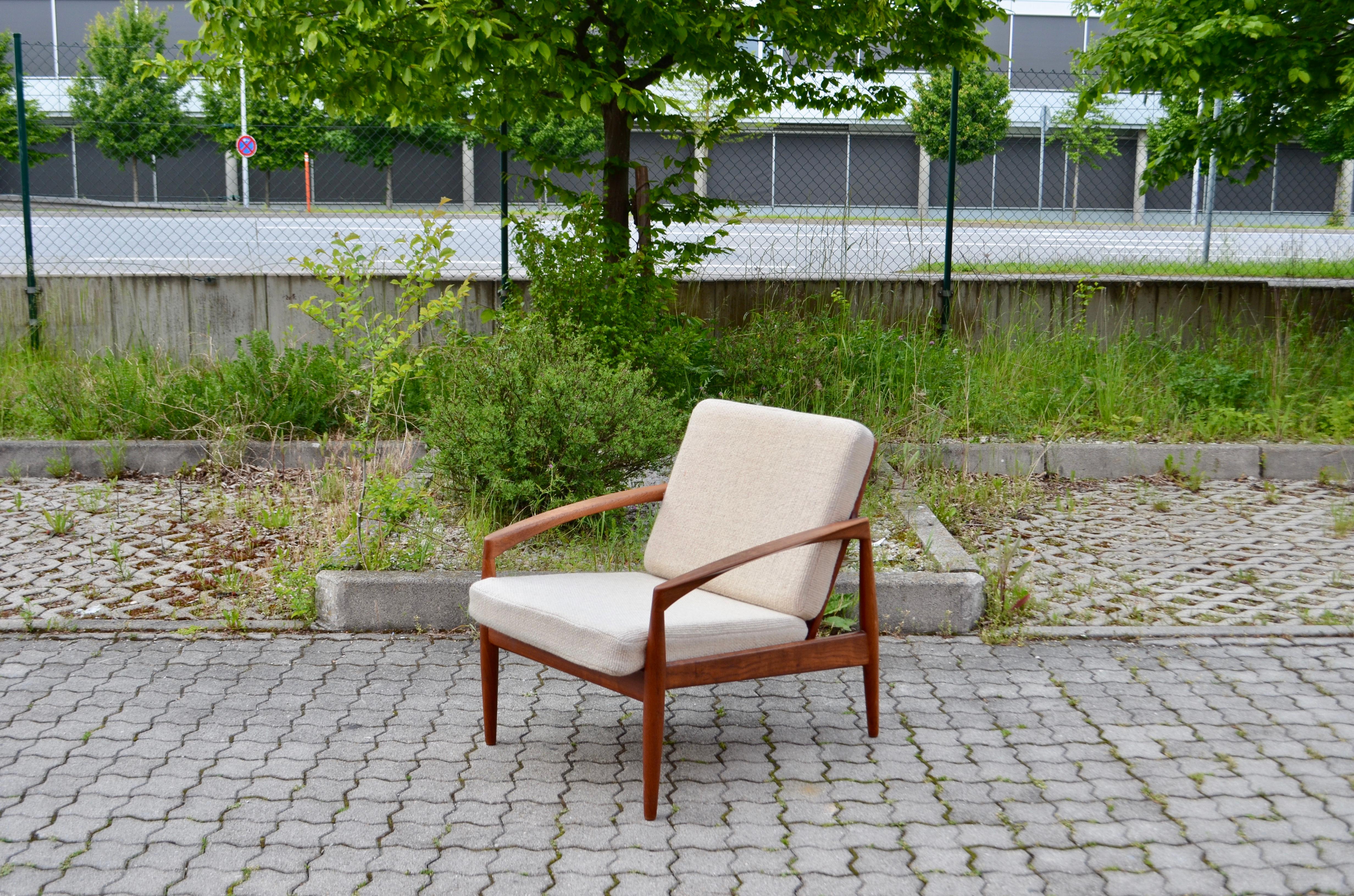 Wool Kai Kristiansen Paper Knife Teak Easy Chair for Magnus Olesen Set of 2 For Sale