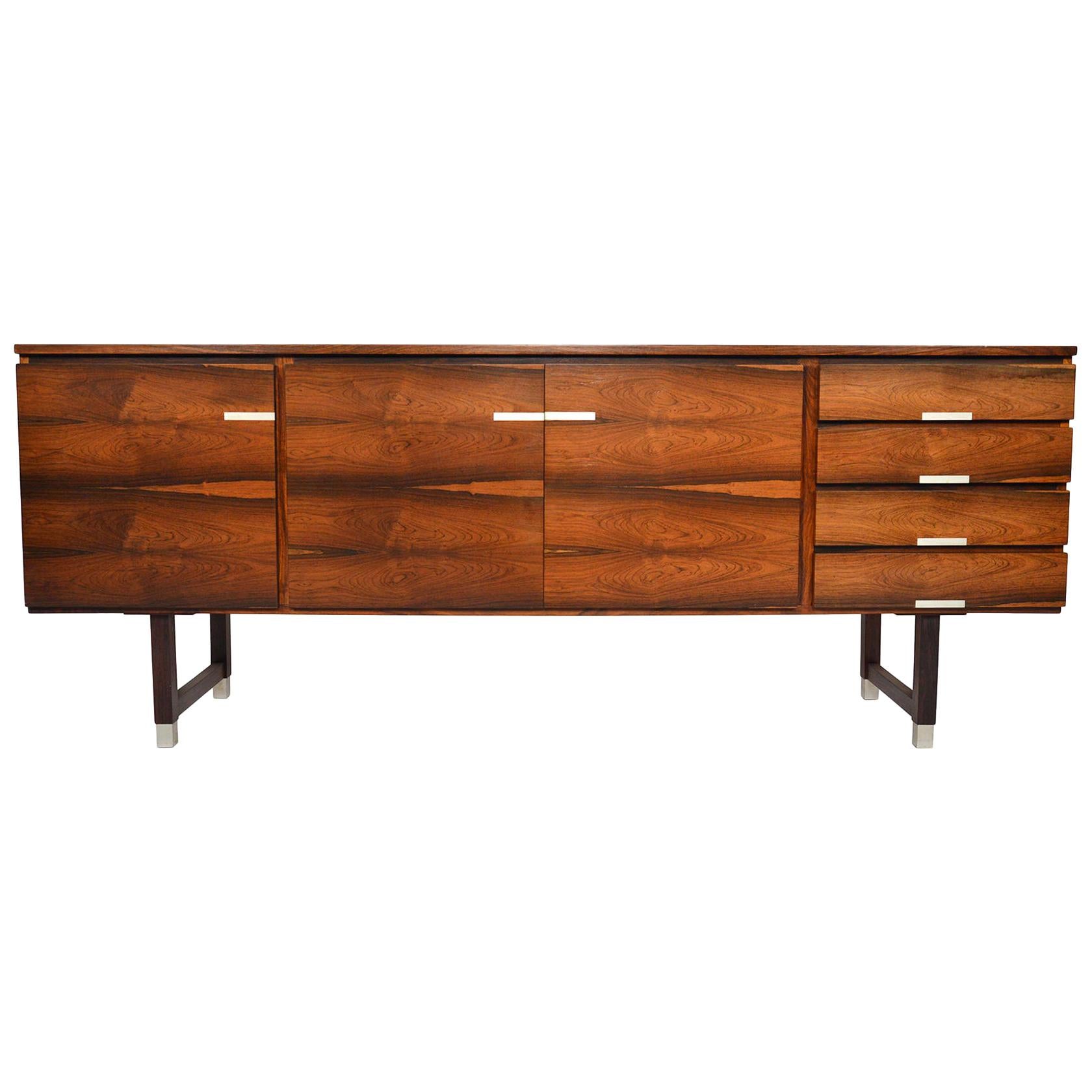 Kai Kristiansen Rosewood and Aluminum Credenza For Sale at 1stDibs
