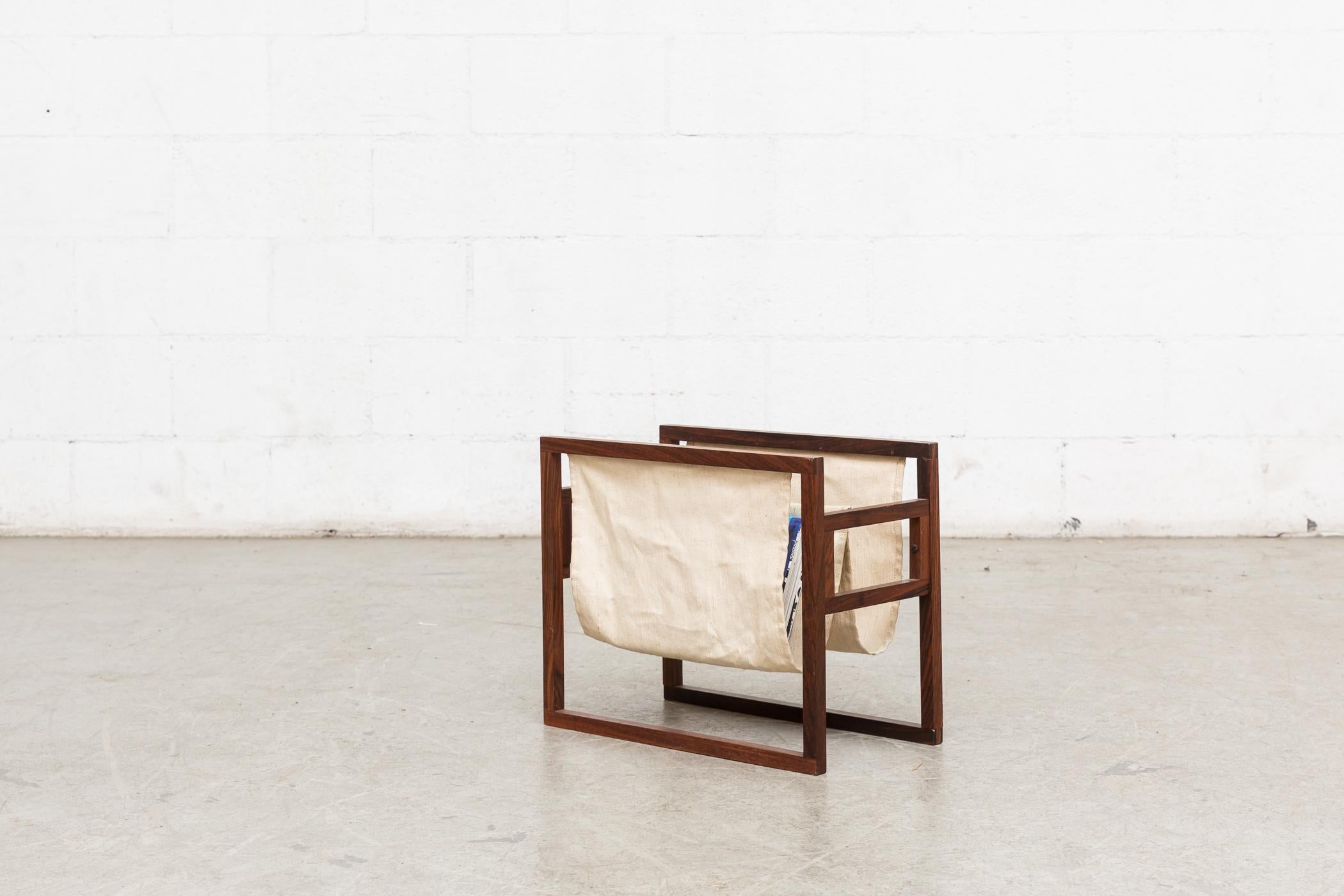 Mid-Century Modern Kai Kristiansen Rosewood and Canvas Magazine Rack