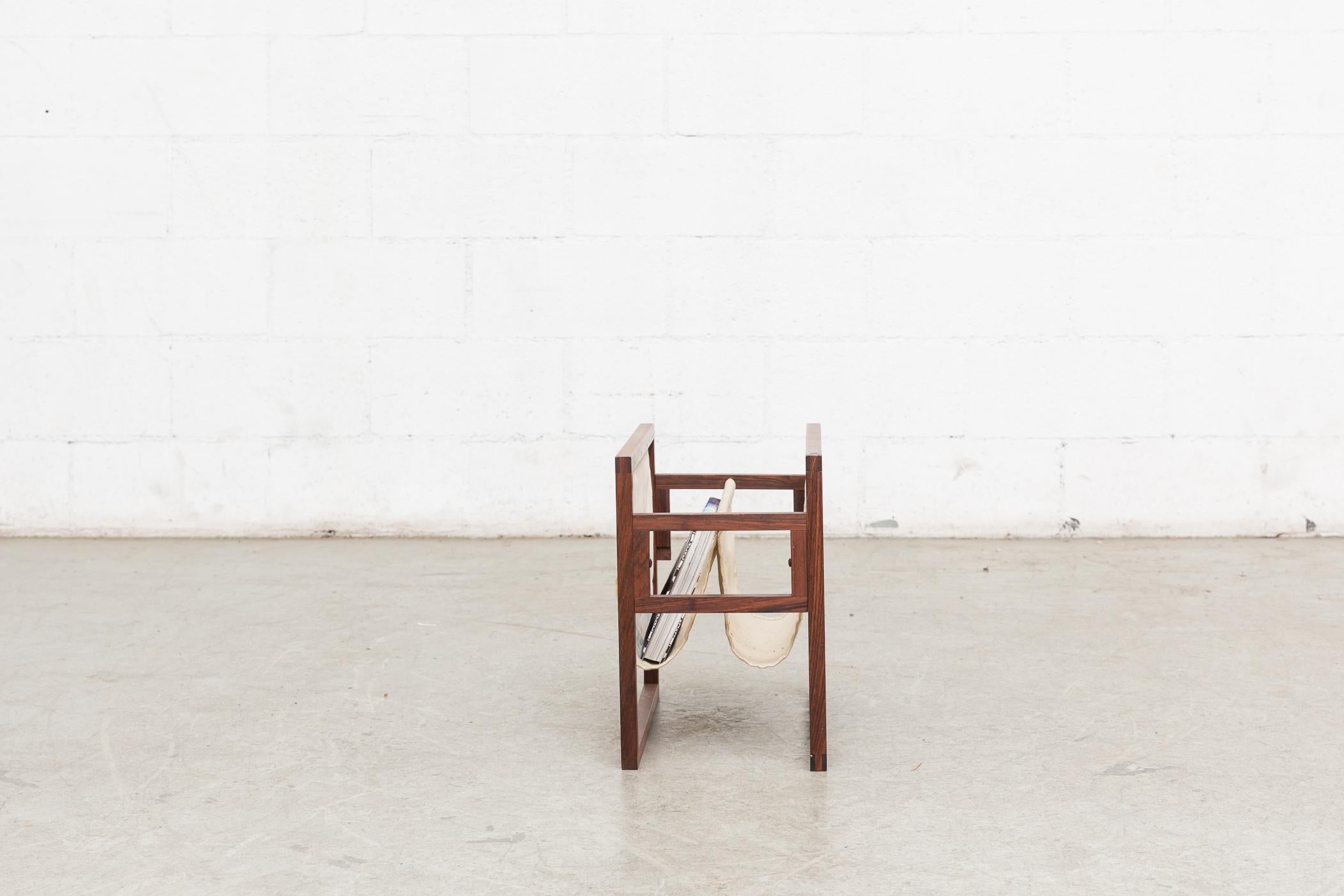 Danish Kai Kristiansen Rosewood and Canvas Magazine Rack