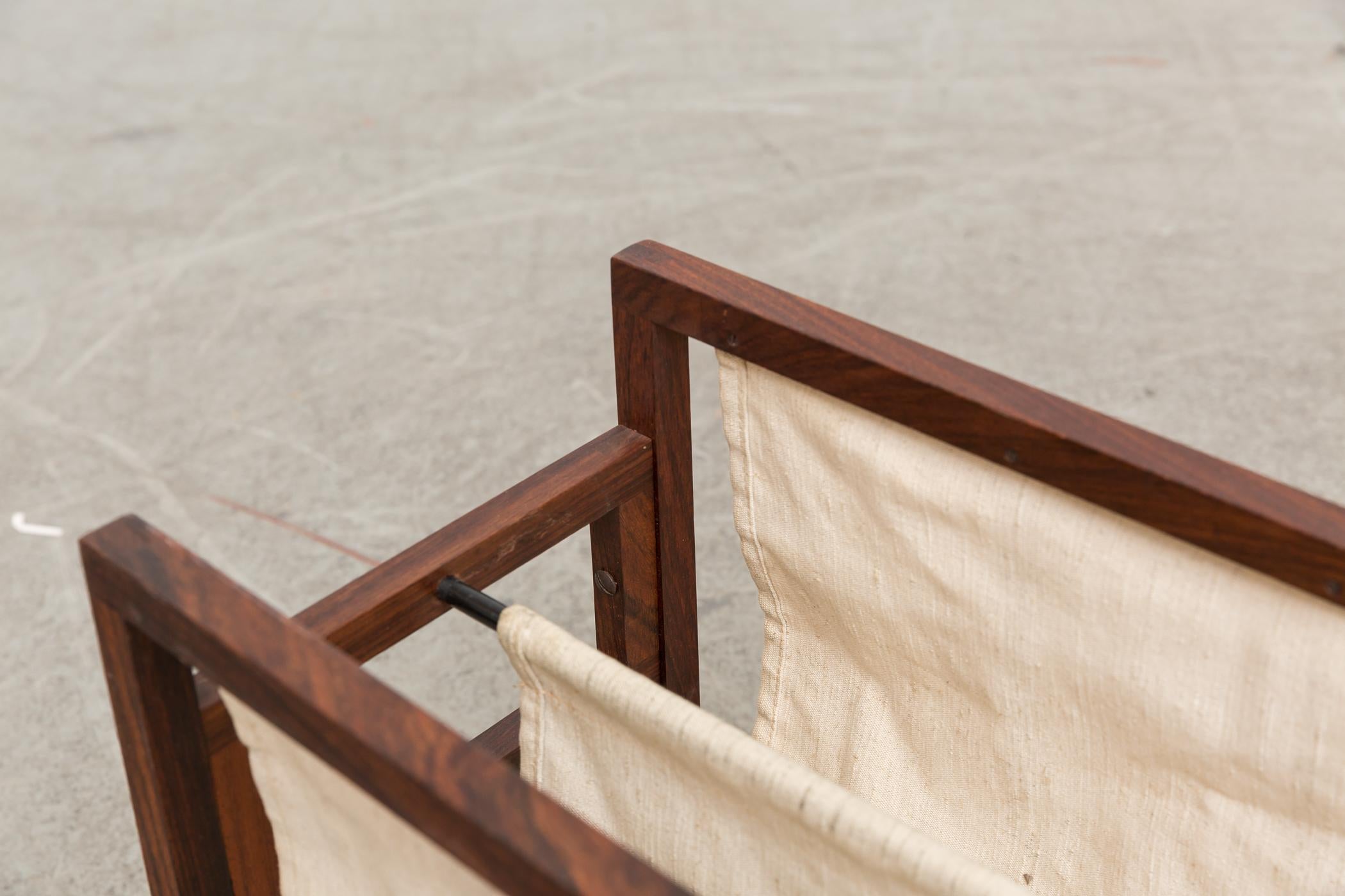 Kai Kristiansen Rosewood and Canvas Magazine Rack In Good Condition In Los Angeles, CA