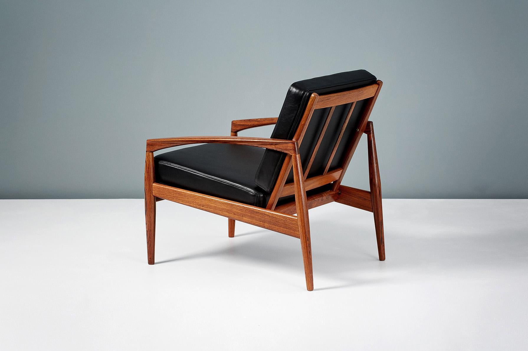 Danish Kai Kristiansen Rosewood and Leather Paper Knife Lounge Chair