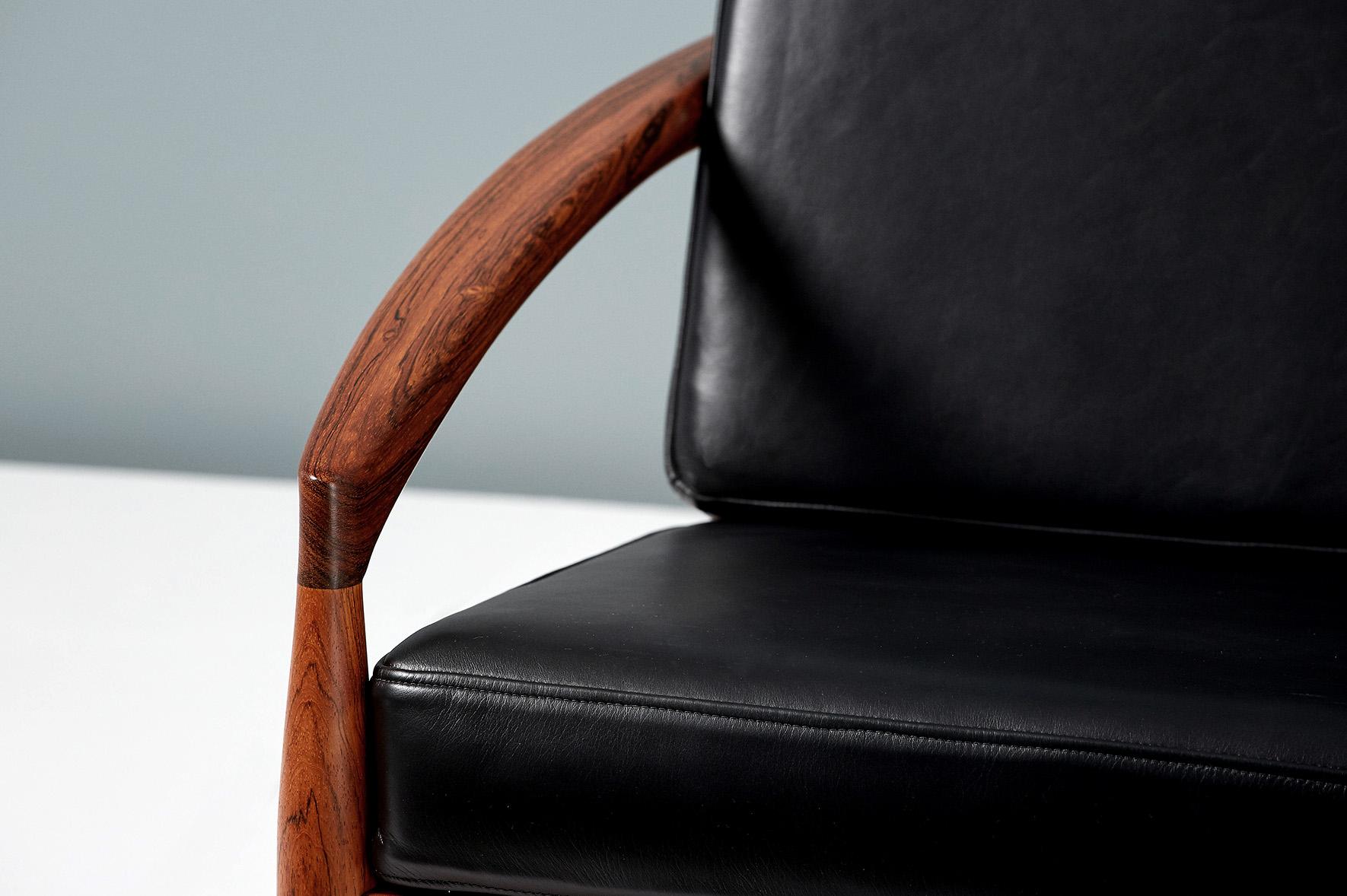 Kai Kristiansen Rosewood and Leather Paper Knife Lounge Chair 1