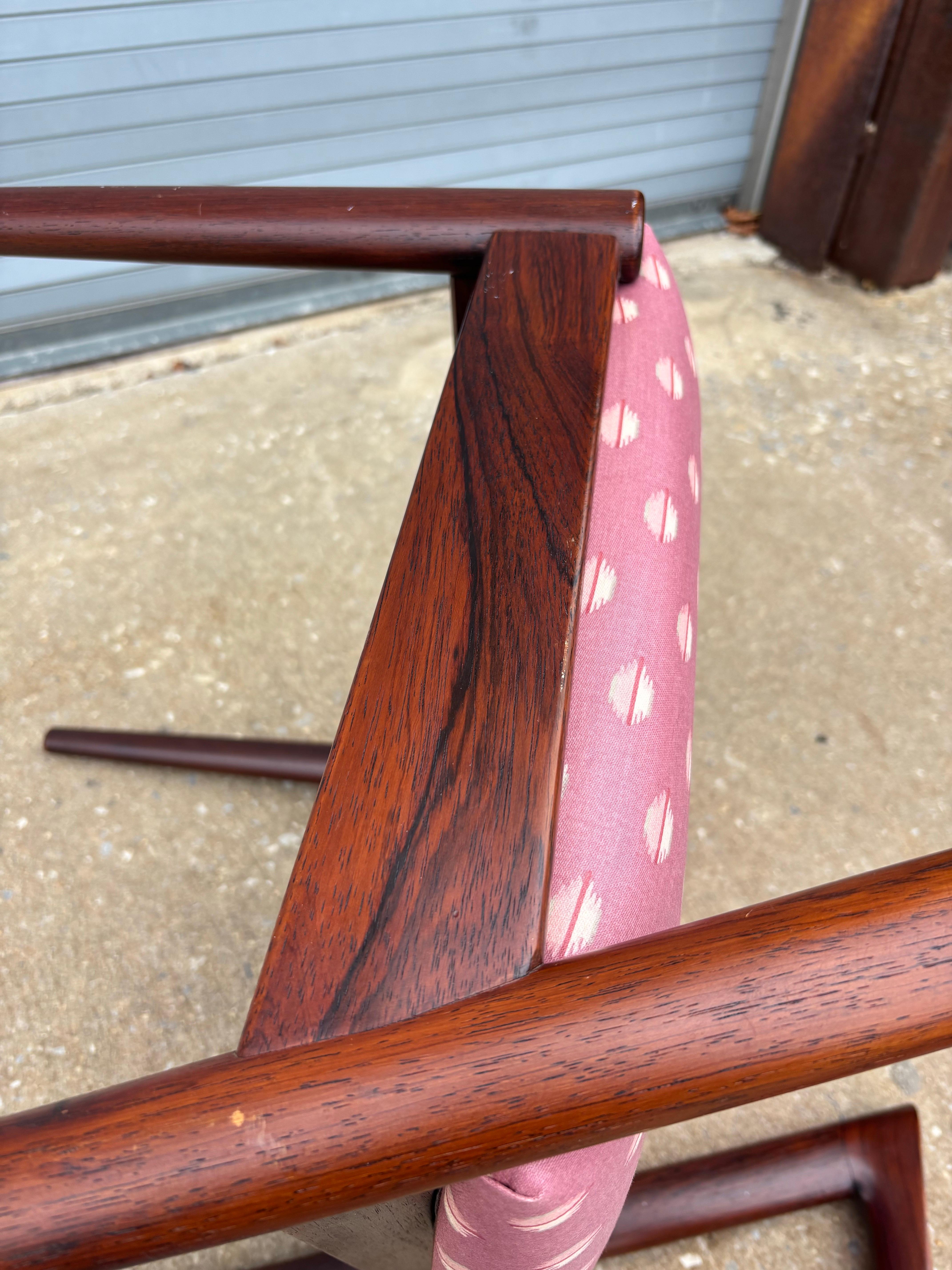 Kai Kristiansen Rosewood Chair Model 42.  Beautiful Wood!  Use with a desk or add to your dining room set!  Very solid, with ugly fabric!  Waiting for you to finish!