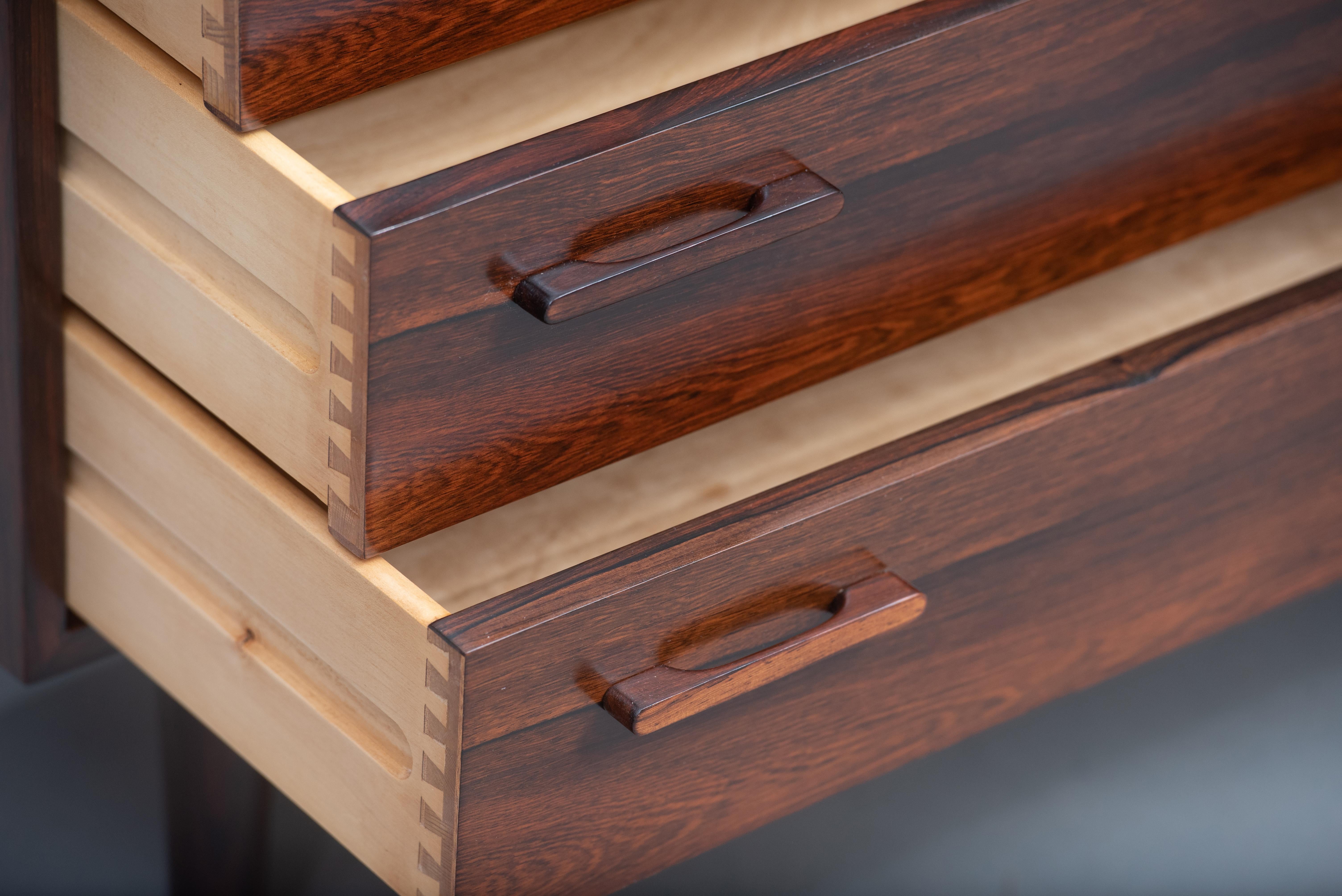 Varnished Kai Kristiansen Rosewood Chest of Drawers for Feldballe Møbelfabrik For Sale