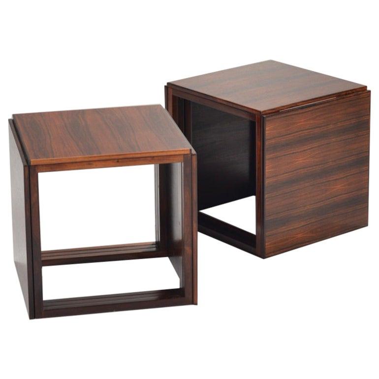 Kai Kristiansen « cube » en bois de rose de trois tables imbriquées