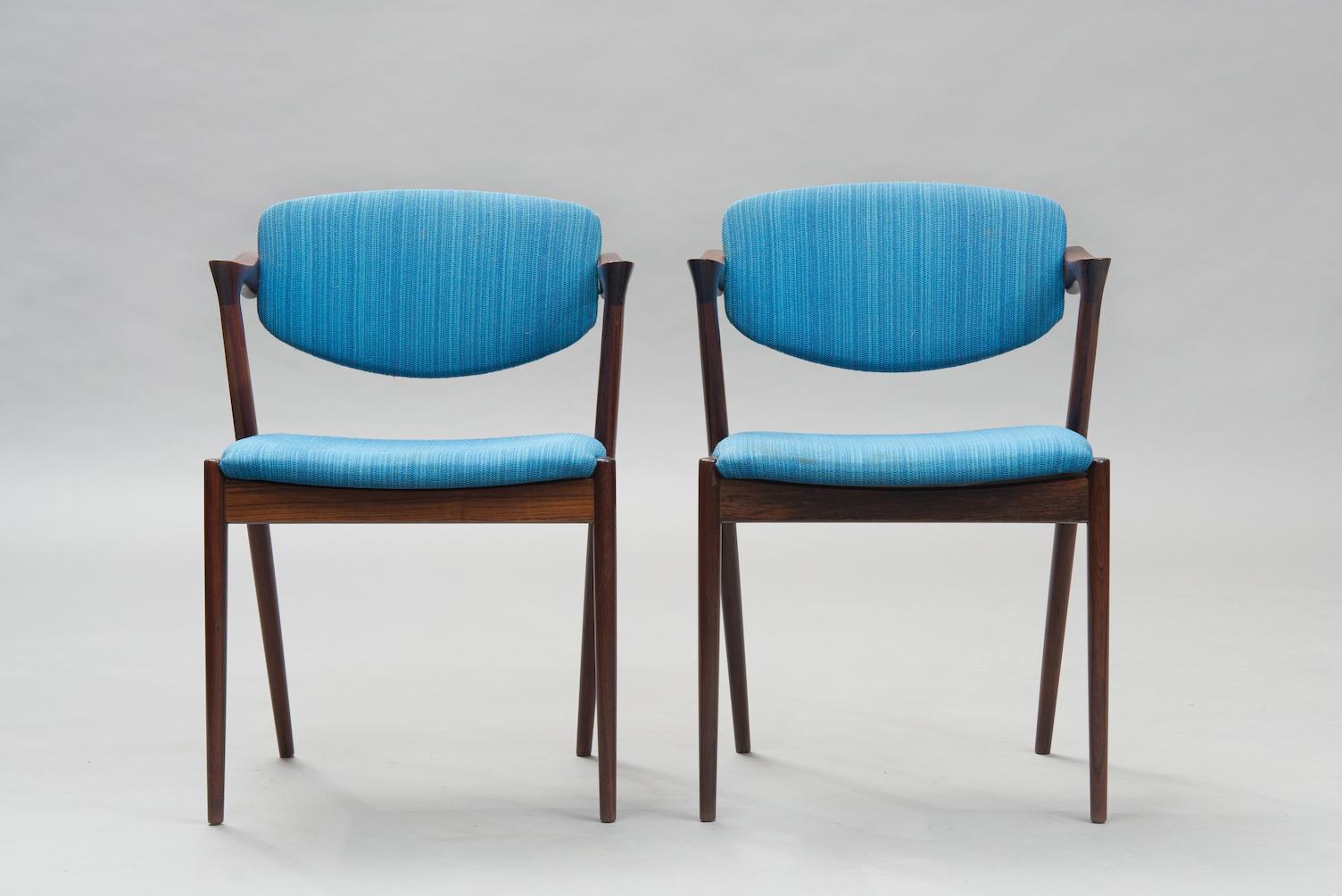 Scandinavian Modern Kai Kristiansen Rosewood Dining Chairs, Model 42, Set of Six, 1960s.