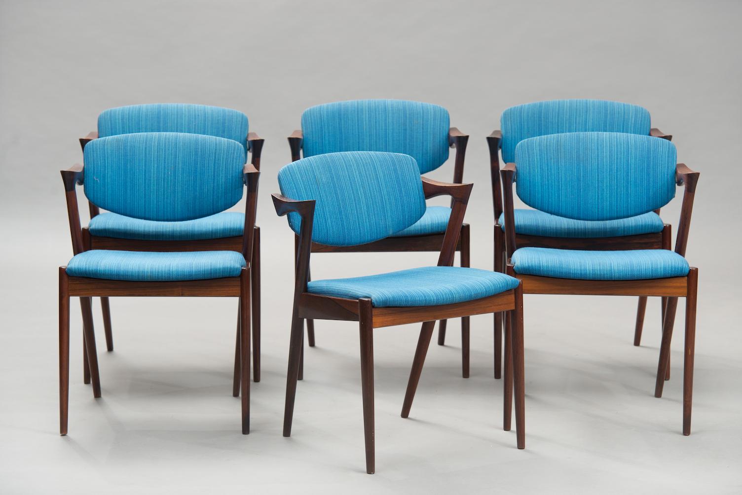 Danish Kai Kristiansen Rosewood Dining Chairs, Model 42, Set of Six, 1960s.