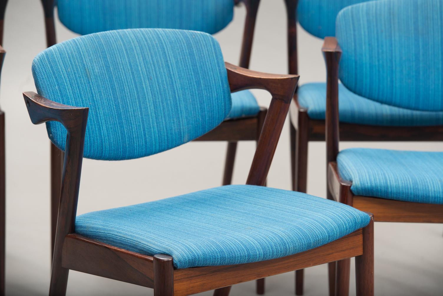 Varnished Kai Kristiansen Rosewood Dining Chairs, Model 42, Set of Six, 1960s.