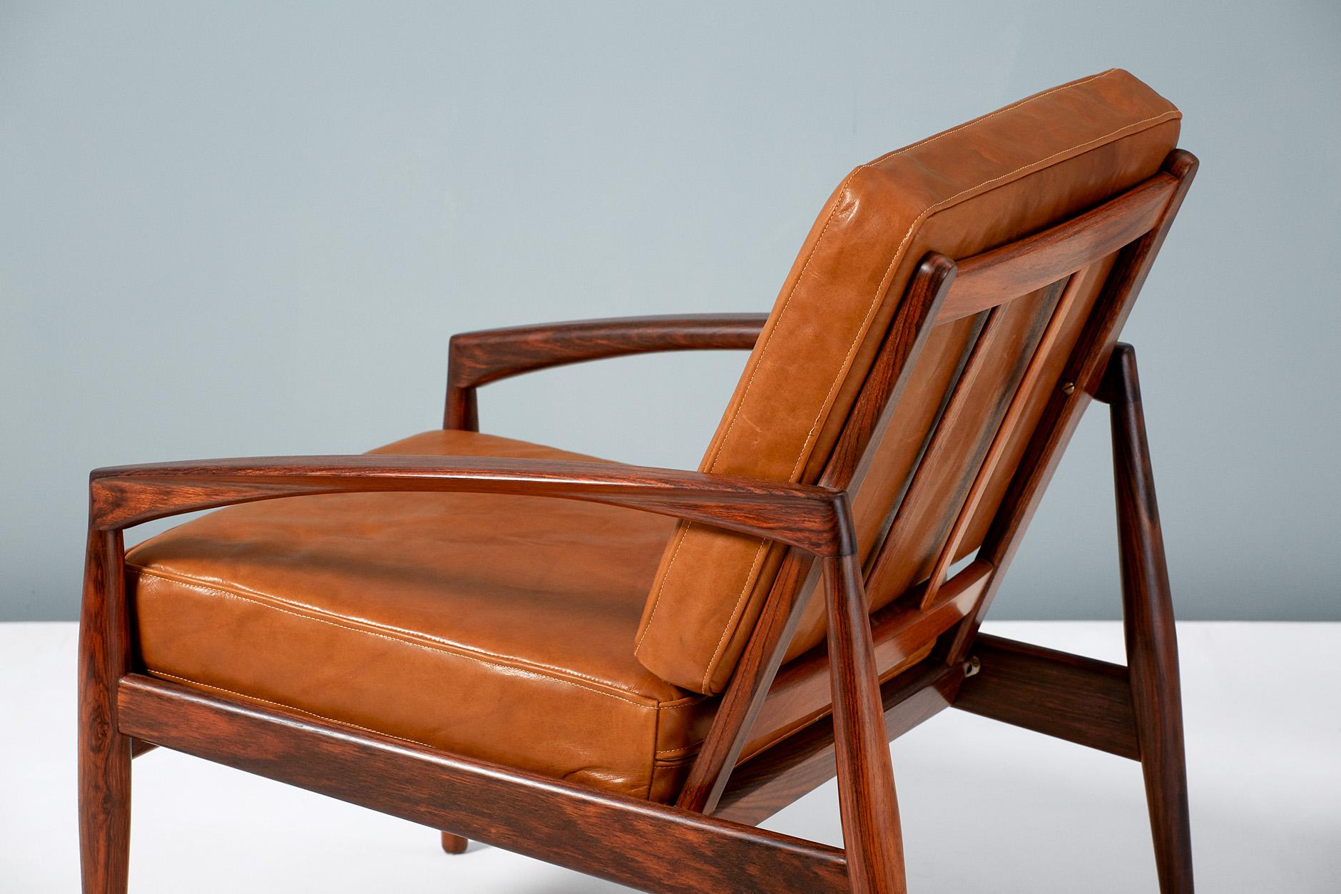 Kai Kristiansen Rosewood Lounge Chairs with Cognac Leather Cushions 1