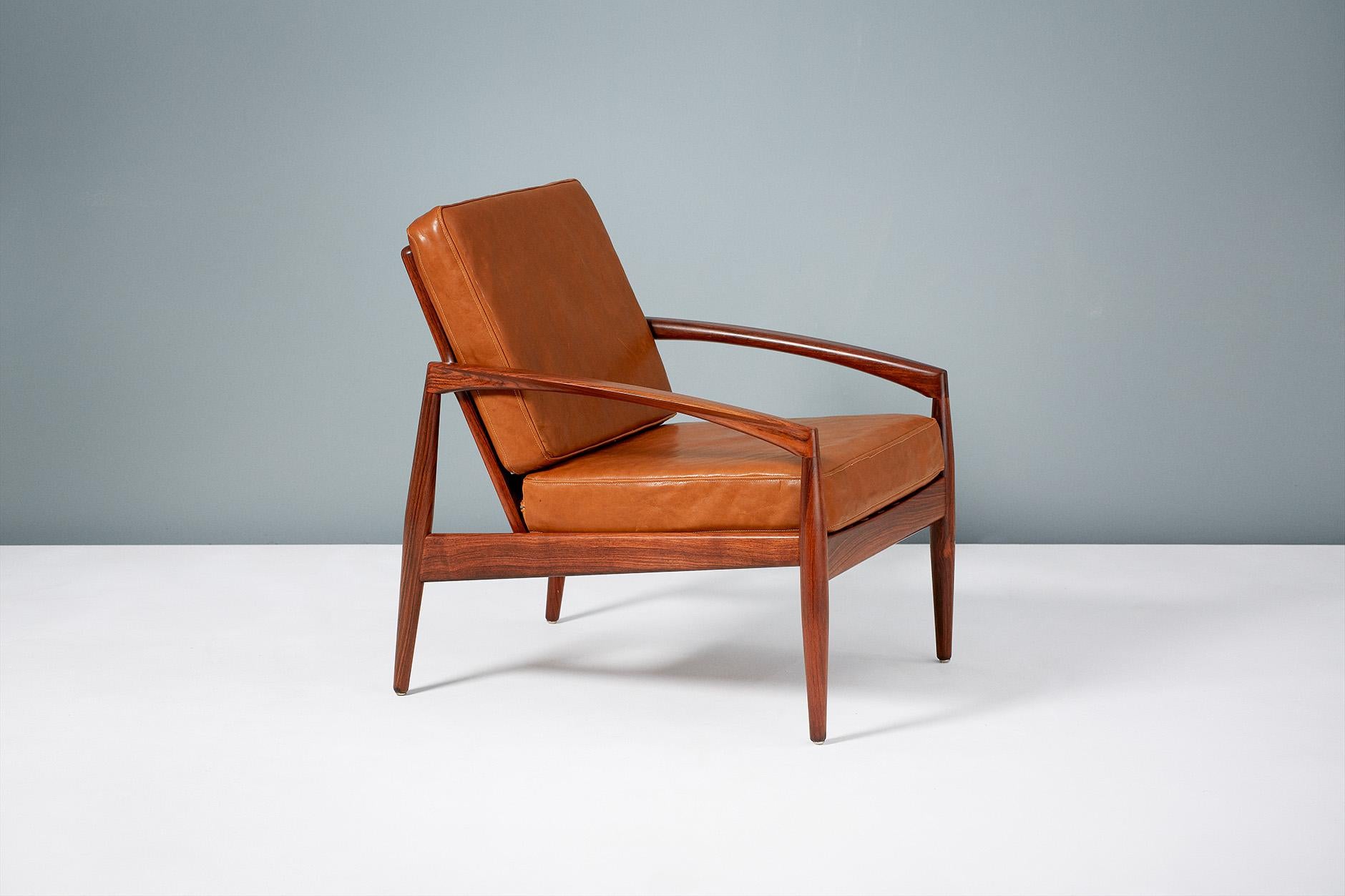 Kai Kristiansen Rosewood Lounge Chairs with Cognac Leather Cushions In Excellent Condition In London, GB