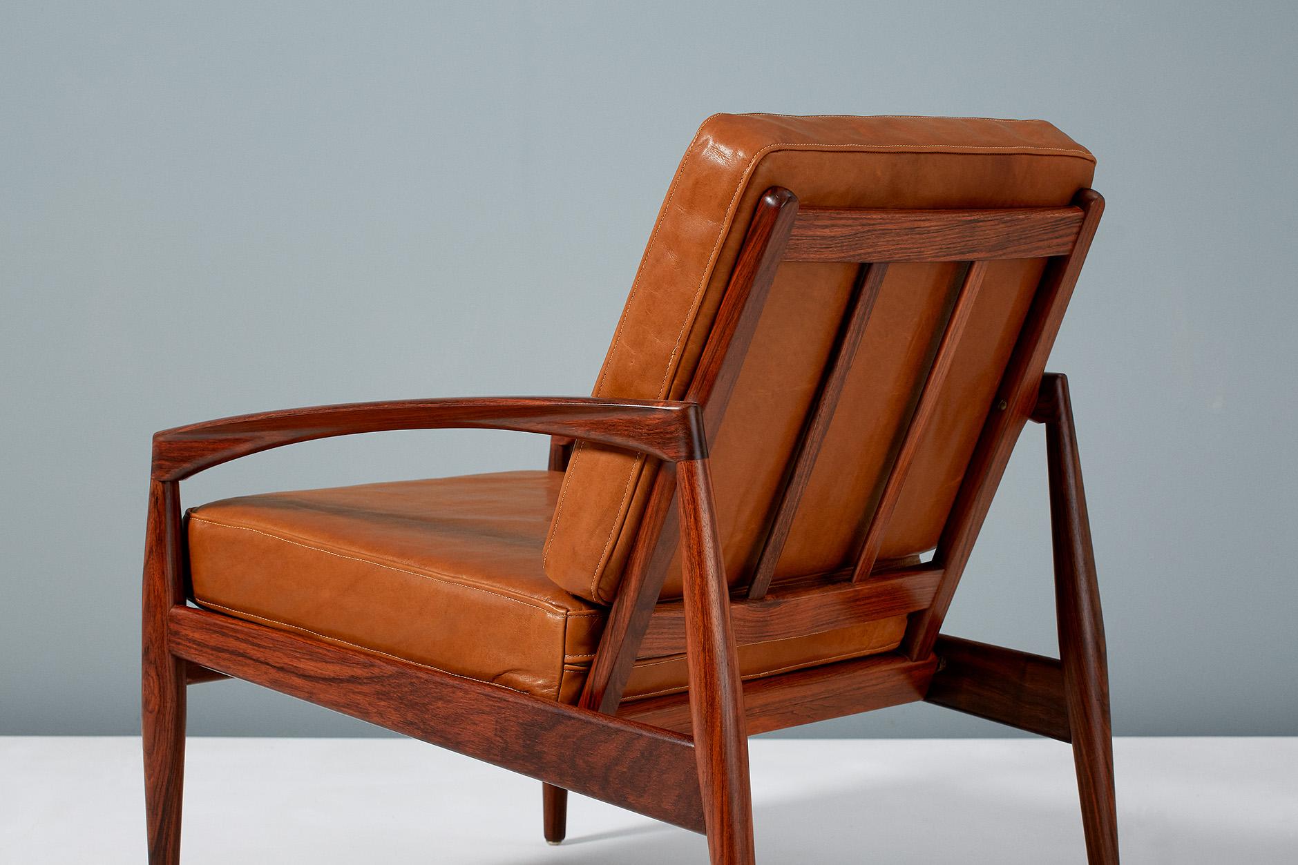 Mid-20th Century Kai Kristiansen Rosewood Lounge Chairs with Cognac Leather Cushions