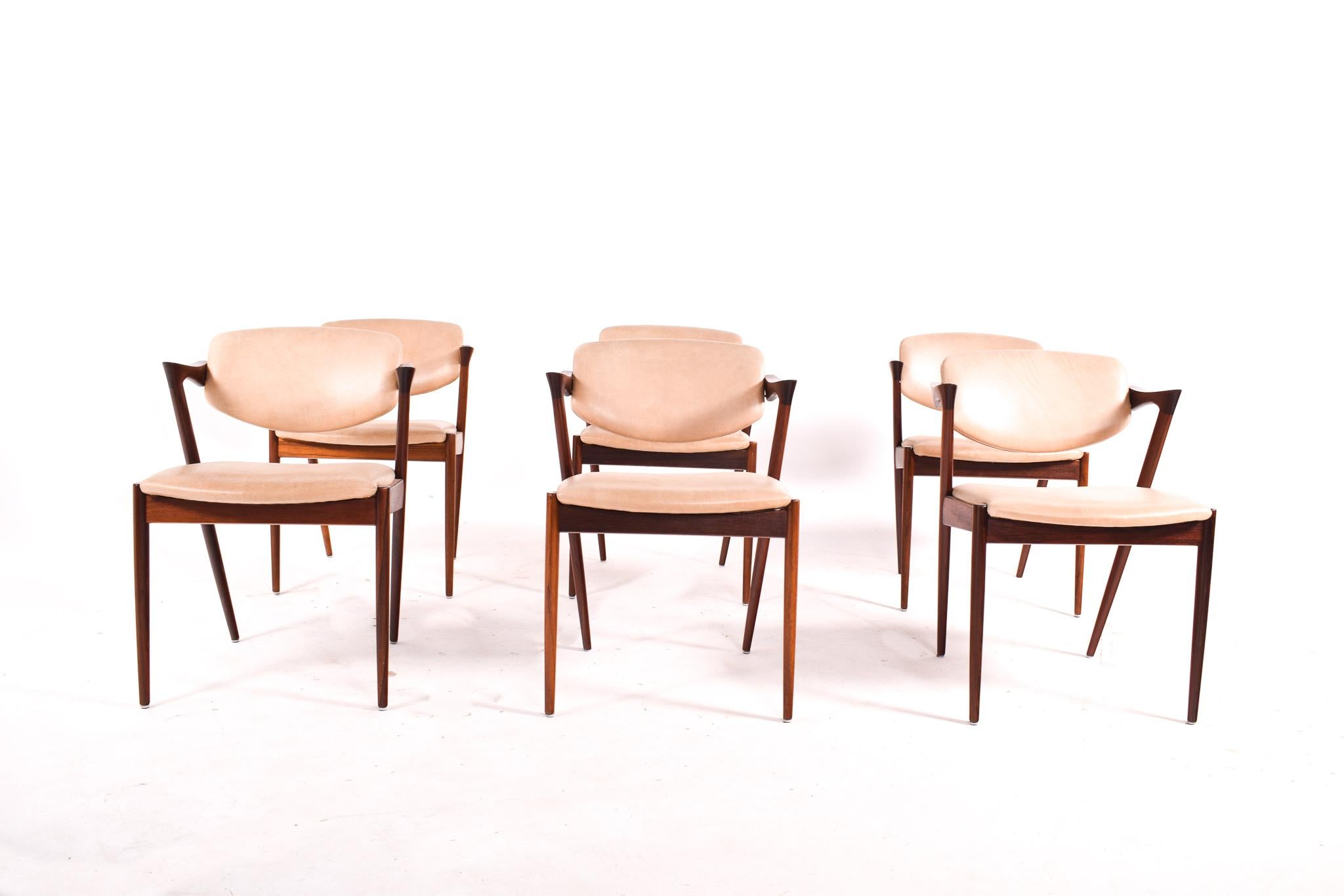 Mid-Century Modern Kai Kristiansen Rosewood Model 42 Dining Chairs