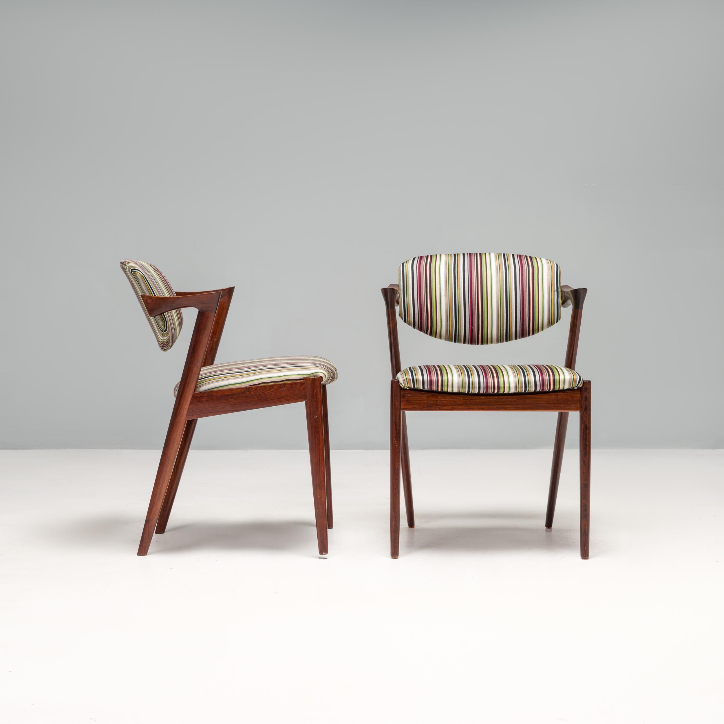 Danish Kai Kristiansen Rosewood No 42 Dining Chairs with Paul Smith Fabric, Set of 2