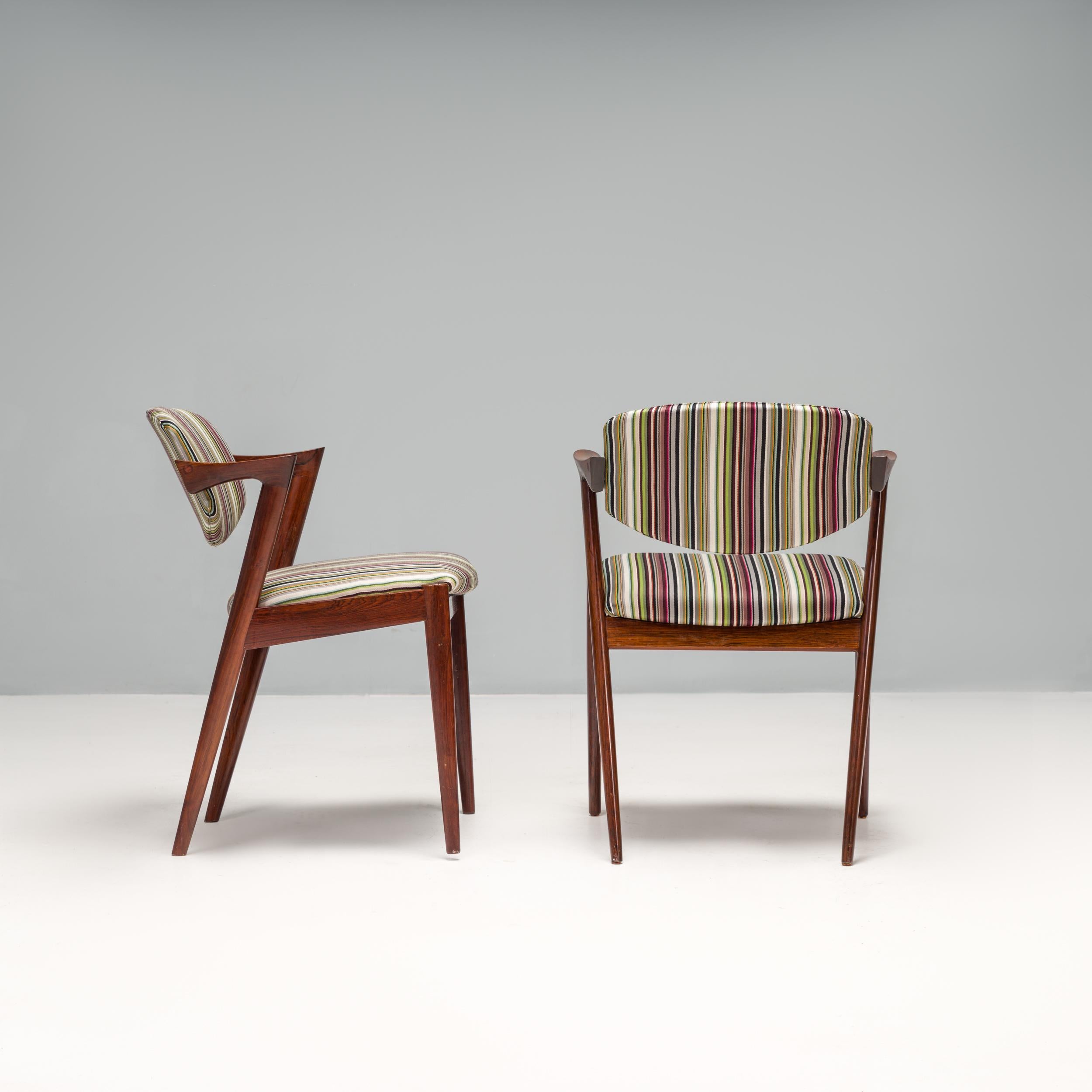 Kai Kristiansen Rosewood No 42 Dining Chairs with Paul Smith Fabric, Set of 2 In Good Condition In London, GB