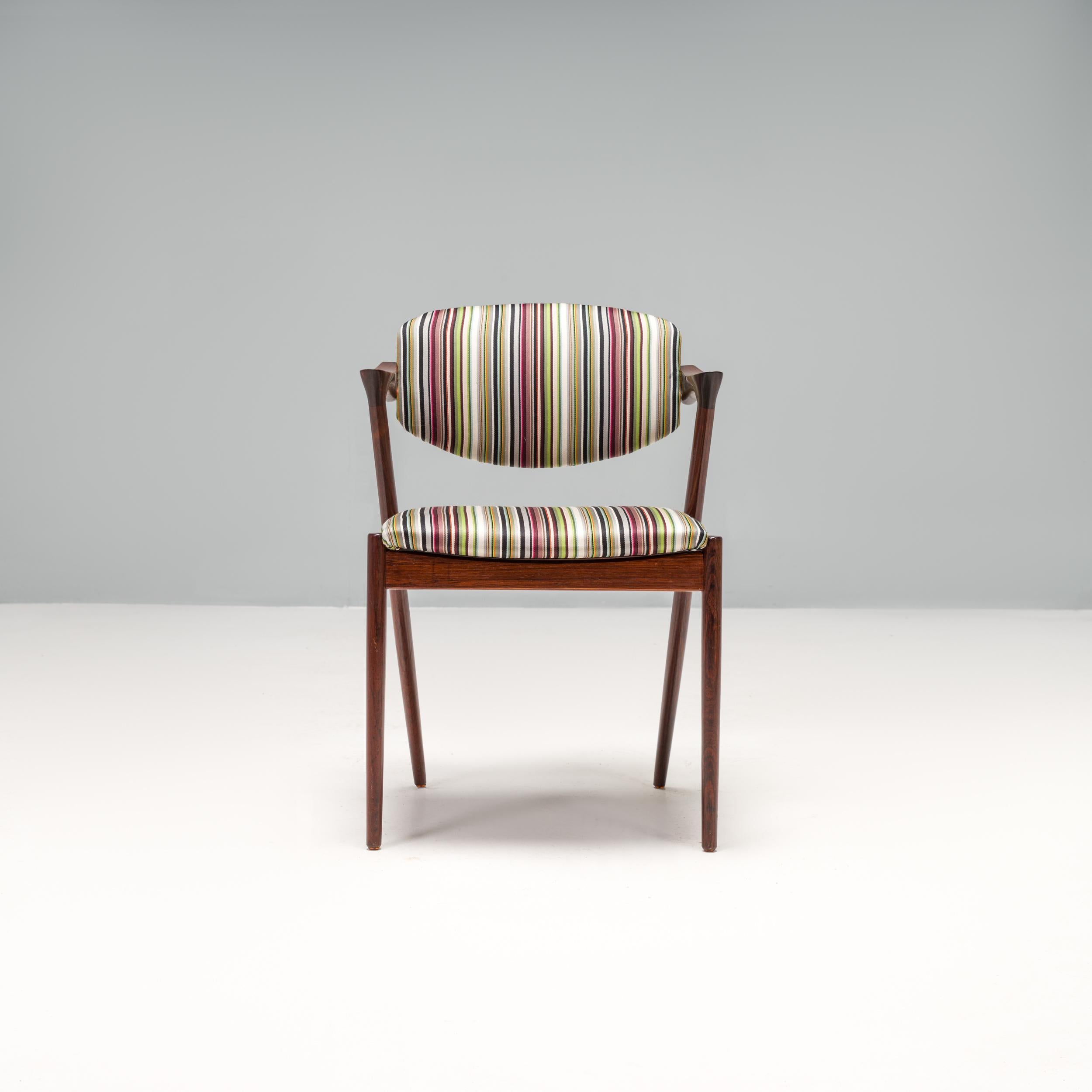 Mid-20th Century Kai Kristiansen Rosewood No 42 Dining Chairs with Paul Smith Fabric, Set of 2 For Sale