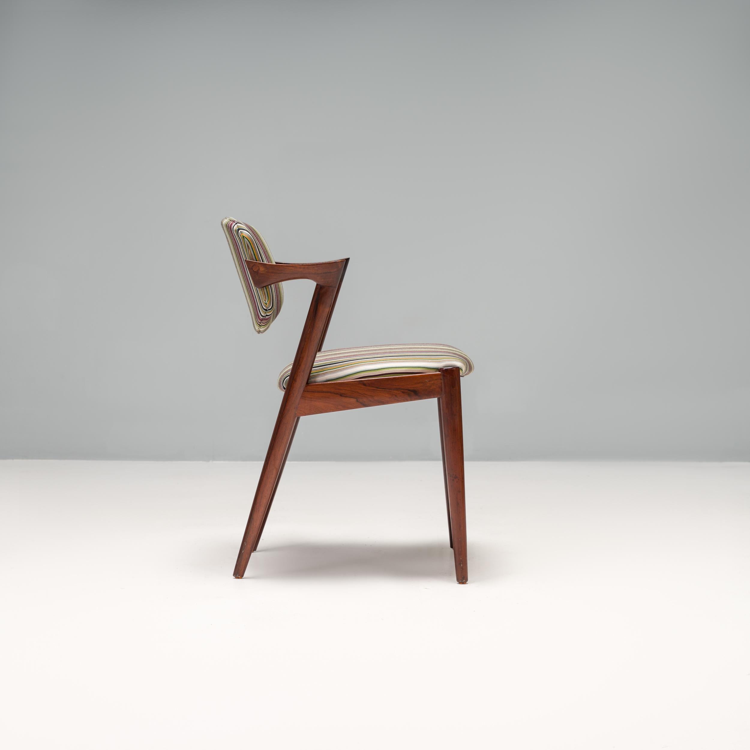 Kai Kristiansen Rosewood No 42 Dining Chairs with Paul Smith Fabric, Set of 2 For Sale 2