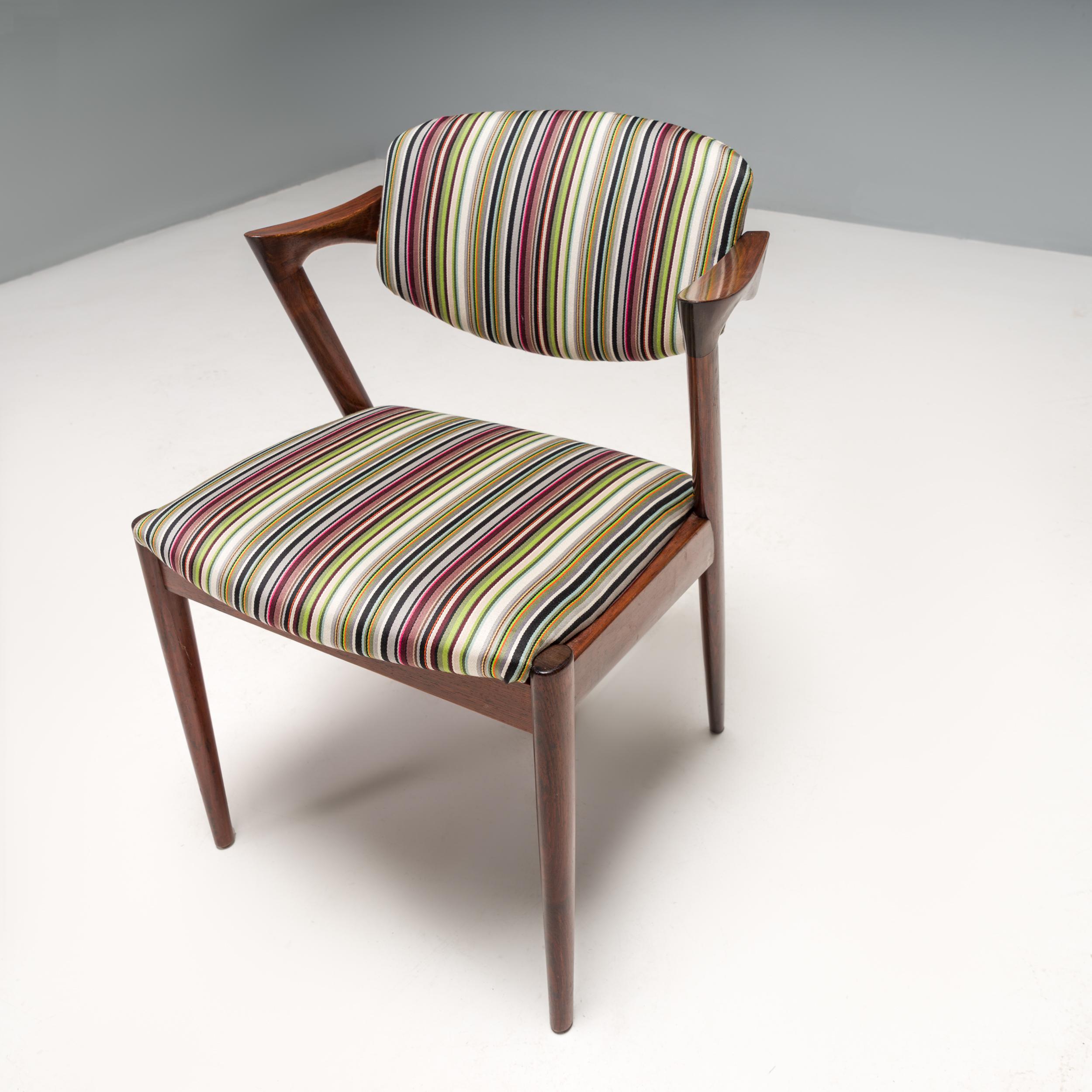 Kai Kristiansen Rosewood No 42 Dining Chairs with Paul Smith Fabric, Set of 2 For Sale 4