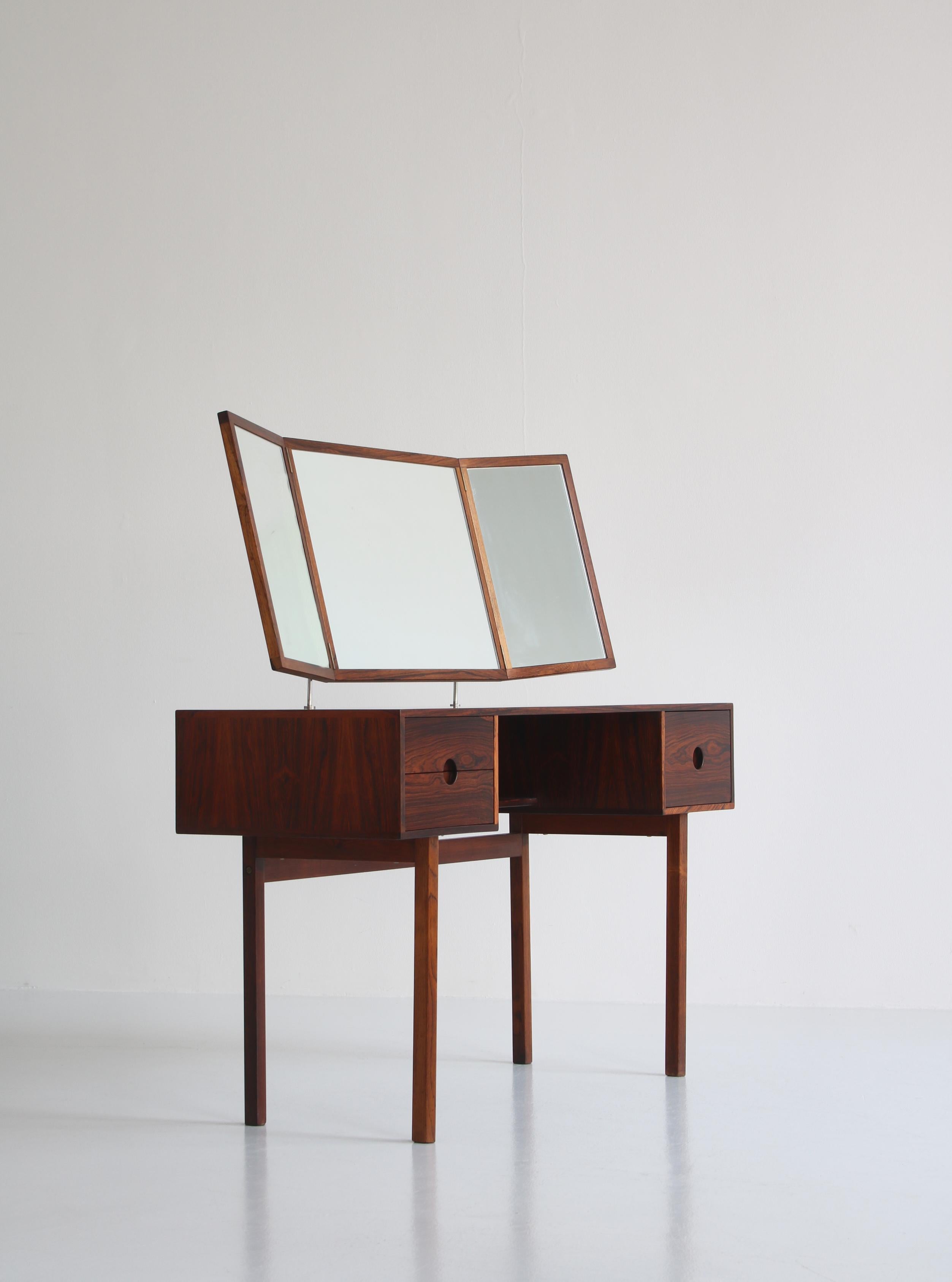 Scandinavian Modern Kai Kristiansen Rosewood Vanity Table with Mirrors by Aksel Kjersgaard, 1960s