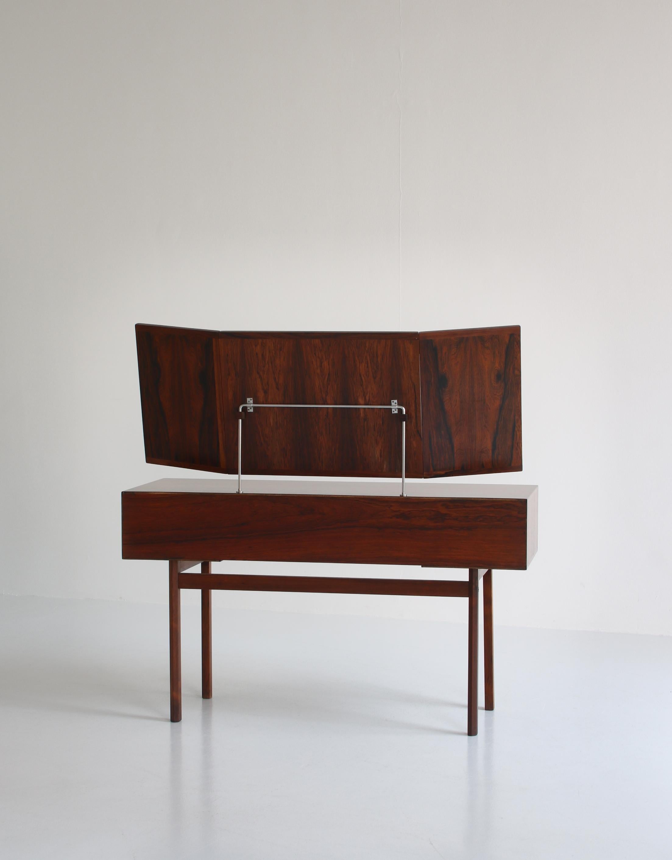 Danish Kai Kristiansen Rosewood Vanity Table with Mirrors by Aksel Kjersgaard, 1960s