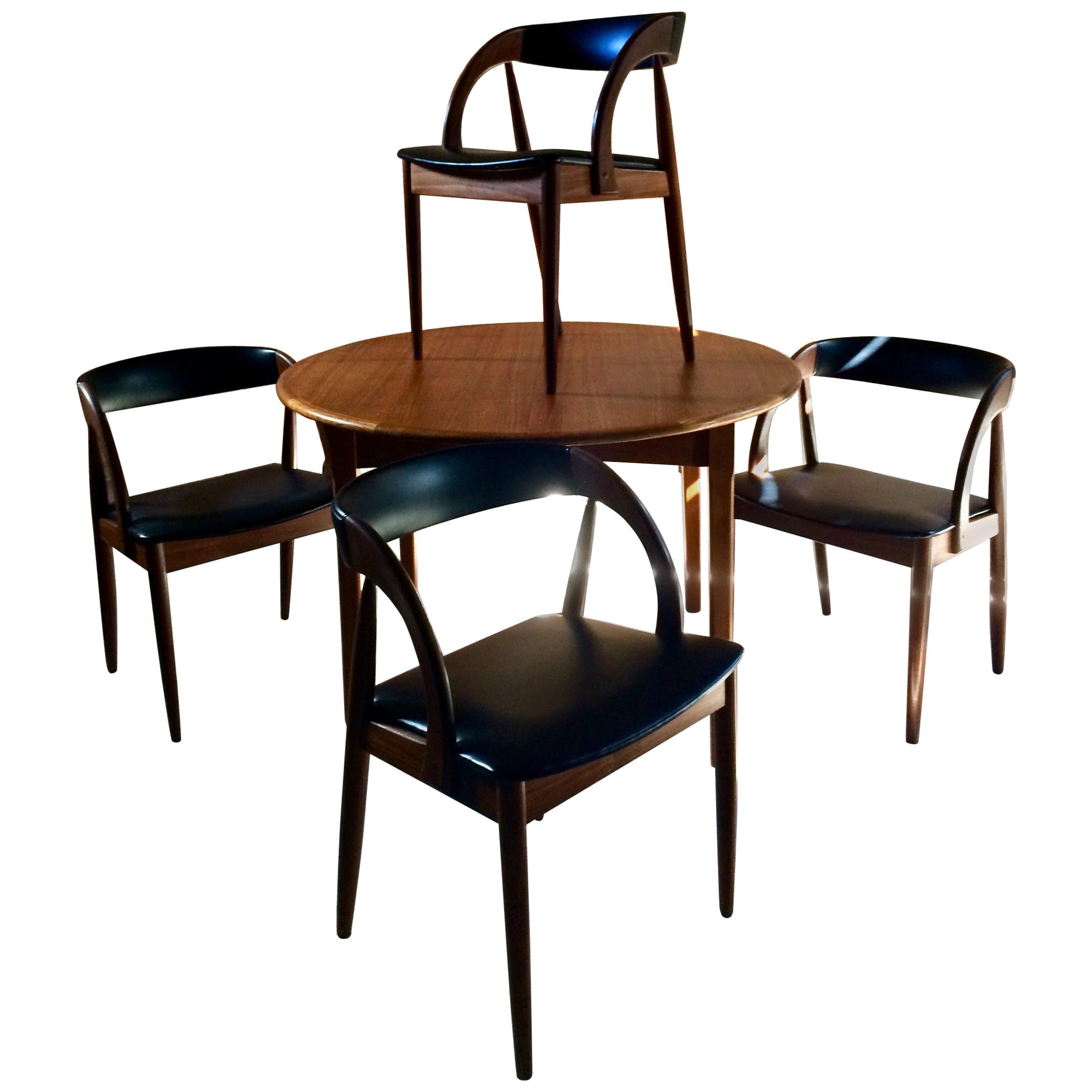 Kai Kristiansen Round Dining Table & Four Dining Chairs Midcentury Danish 1970s
