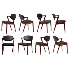 Kai Kristiansen Set of 8 Model 42 Dining Chairs, Rosewood and Leather