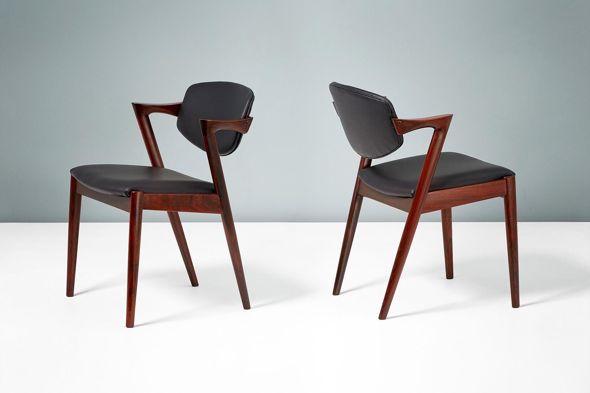 Danish Kai Kristiansen Set of 8 Model 42 Dining Chairs, Rosewood and Leather