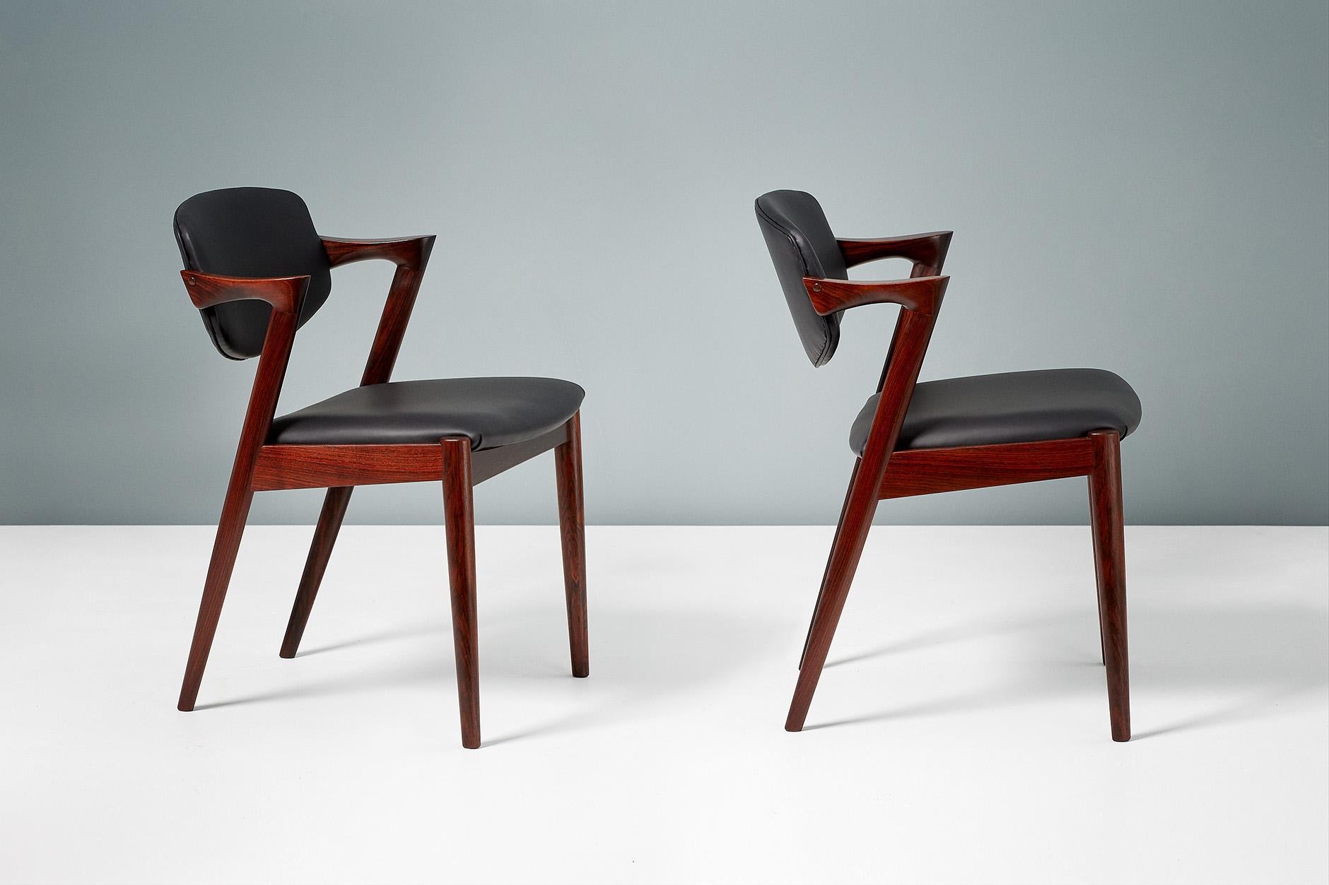 Mid-20th Century Kai Kristiansen Set of 8 Model 42 Dining Chairs, Rosewood and Leather