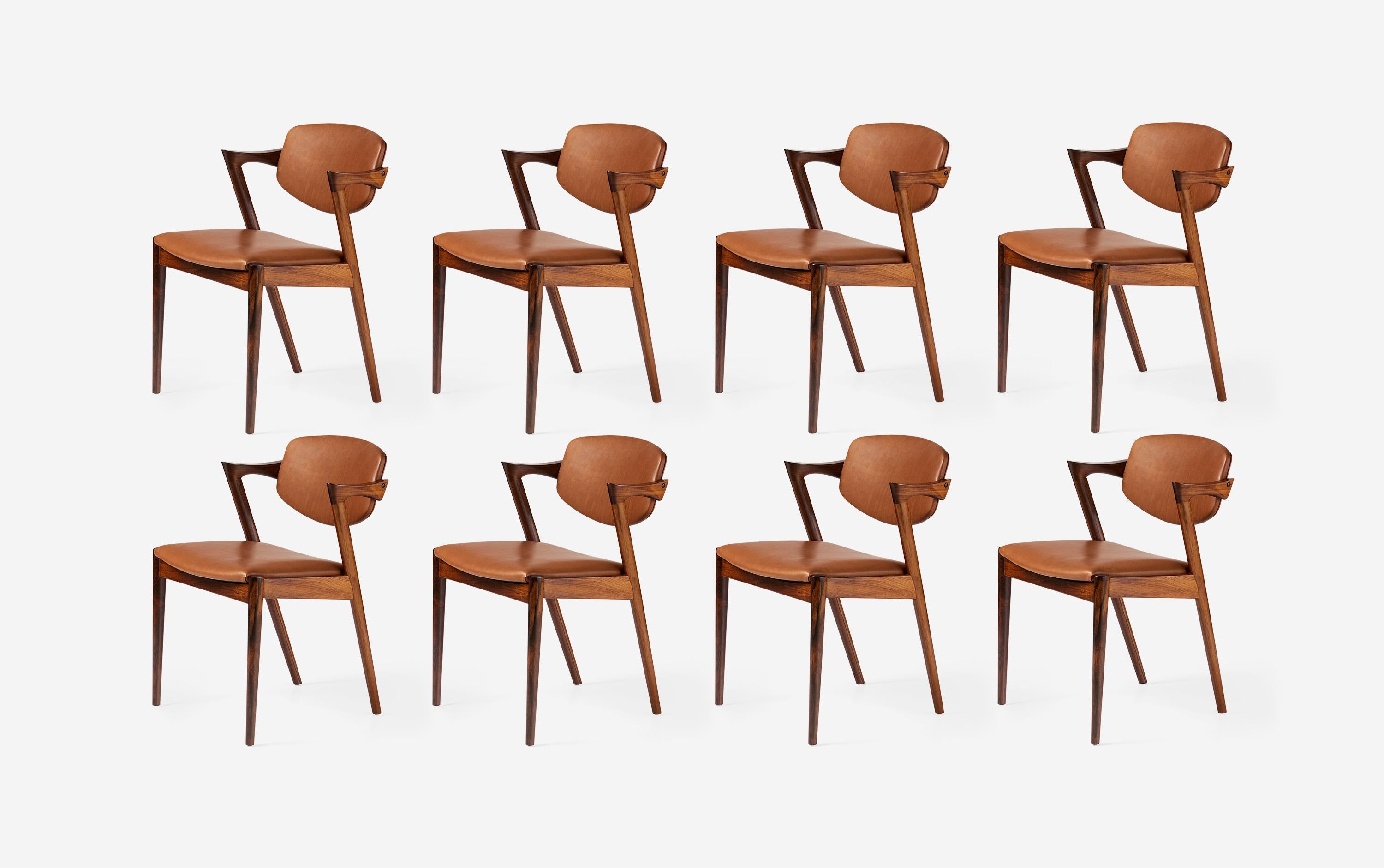Kai Kristiansen Set of 8 Model 42 Rosewood and Leather Dining Chairs en venta 3