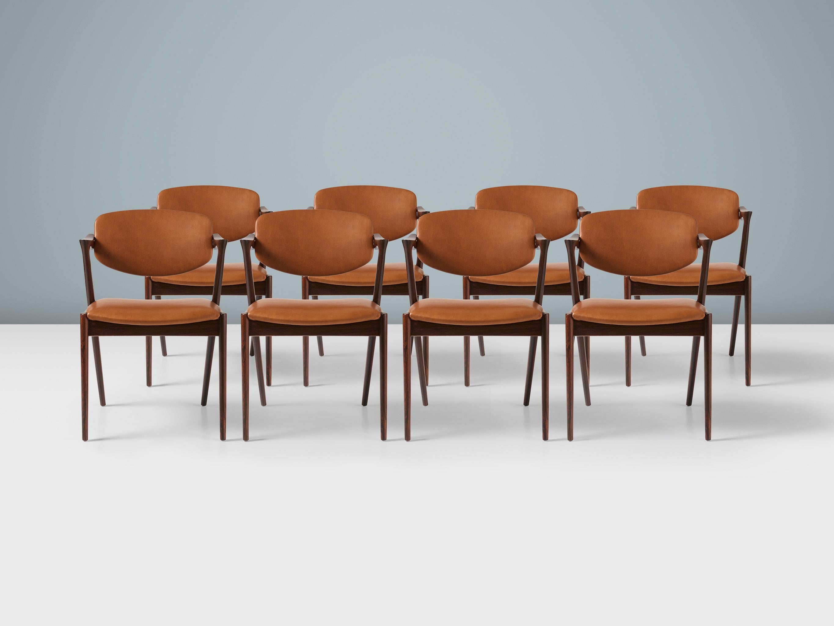 Kai Kristiansen Set of 8 Model 42 Rosewood and Leather Kai Kristiansen Set of 8 Model 42 Rosewood and Leather