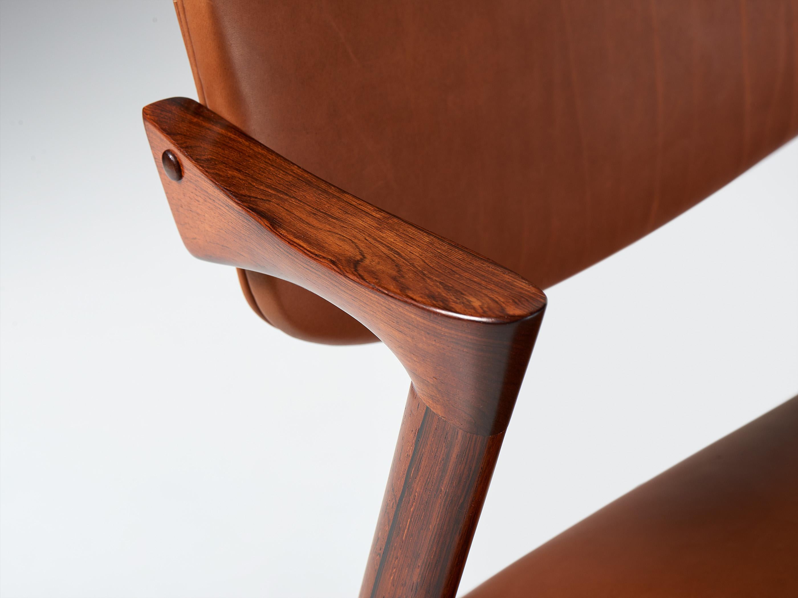 Kai Kristiansen Set of 8 Model 42 Rosewood and Leather Dining Chairs Danés en venta