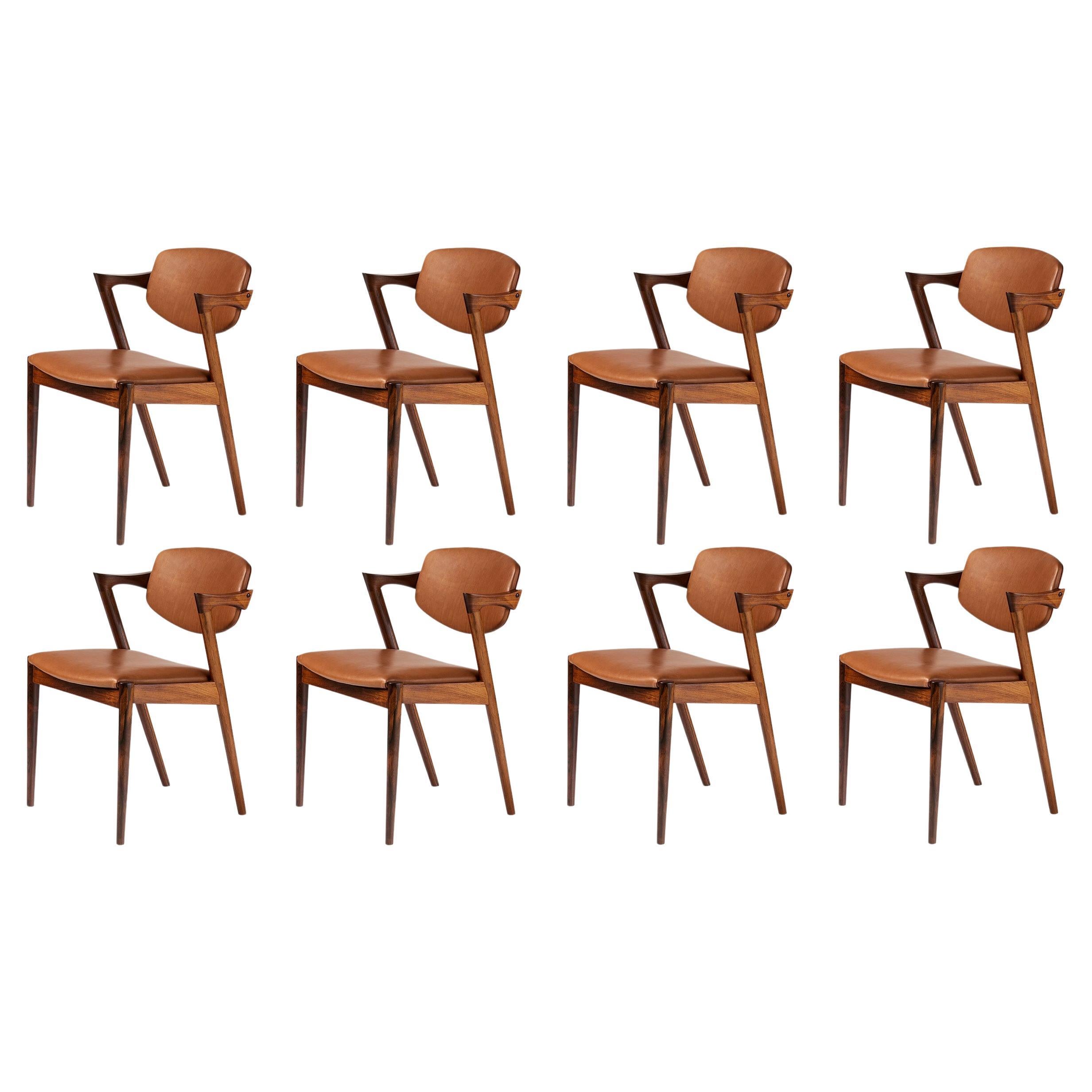 Kai Kristiansen Set of 8 Model 42 Rosewood and Leather Dining Chairs