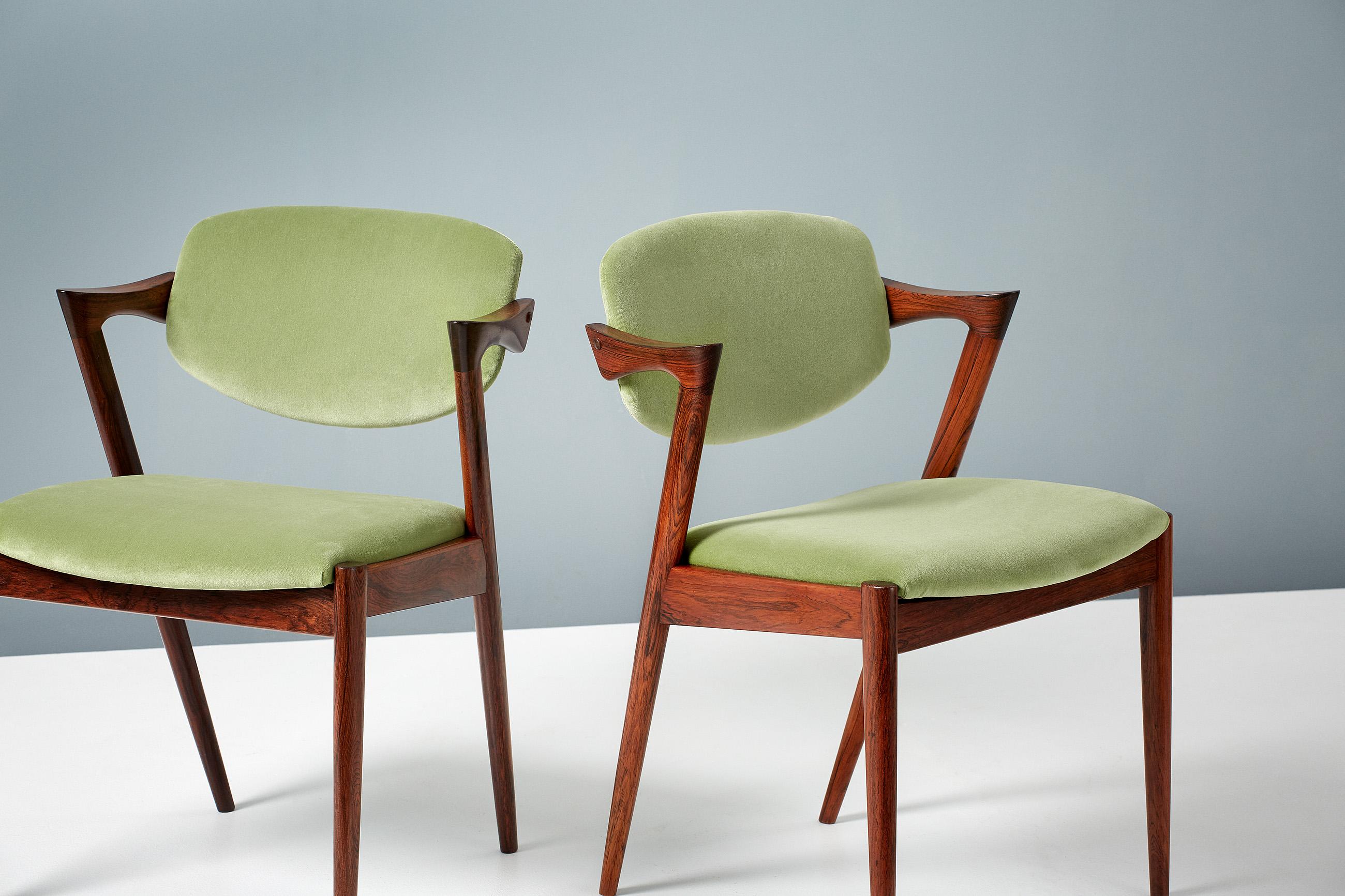 Kai Kristiansen Set of 8 Model 42 Rosewood and Velvet Dining Chairs 4