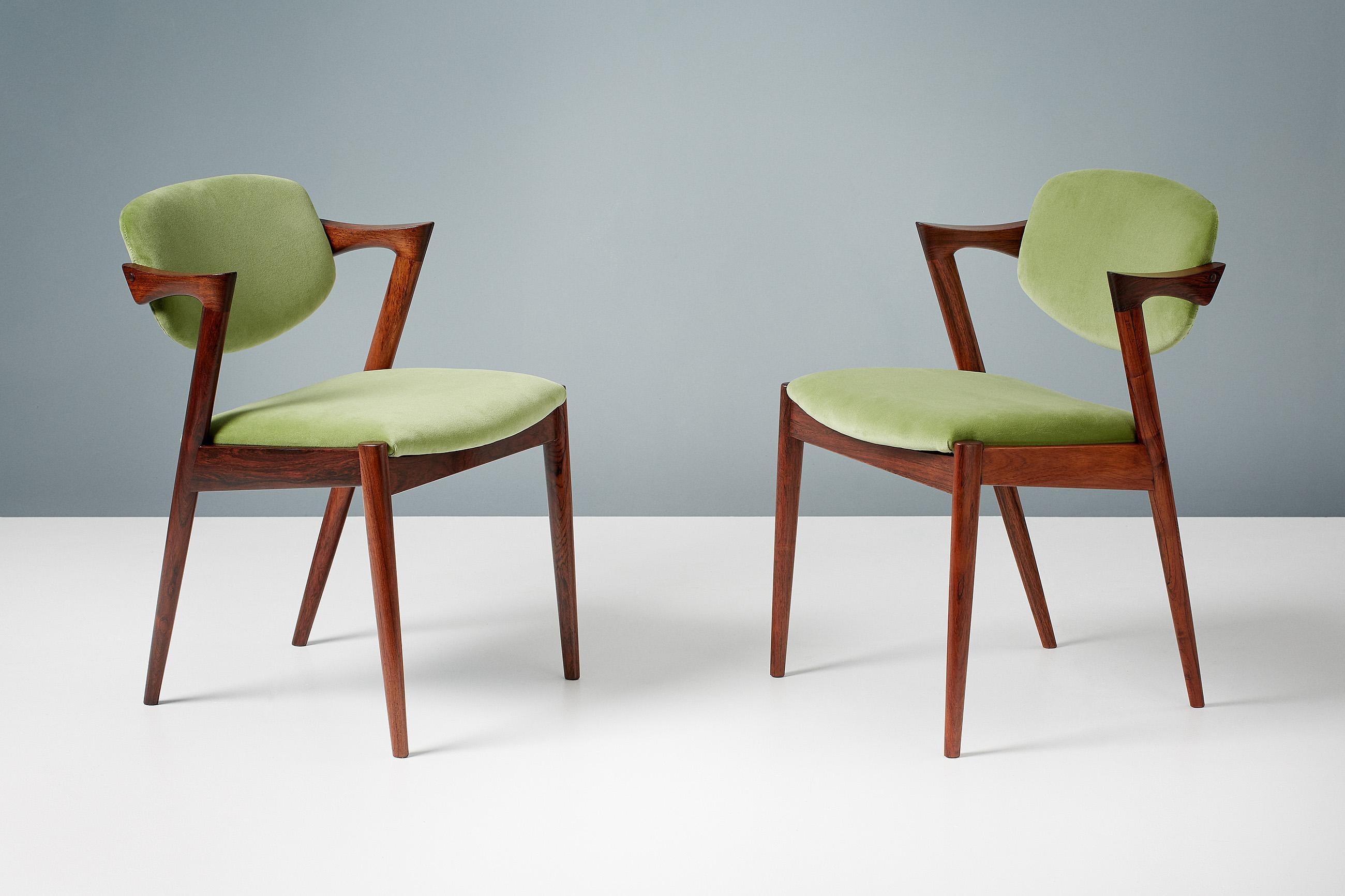 Kai Kristiansen Set of 8 Model 42 Rosewood and Velvet Dining Chairs 6