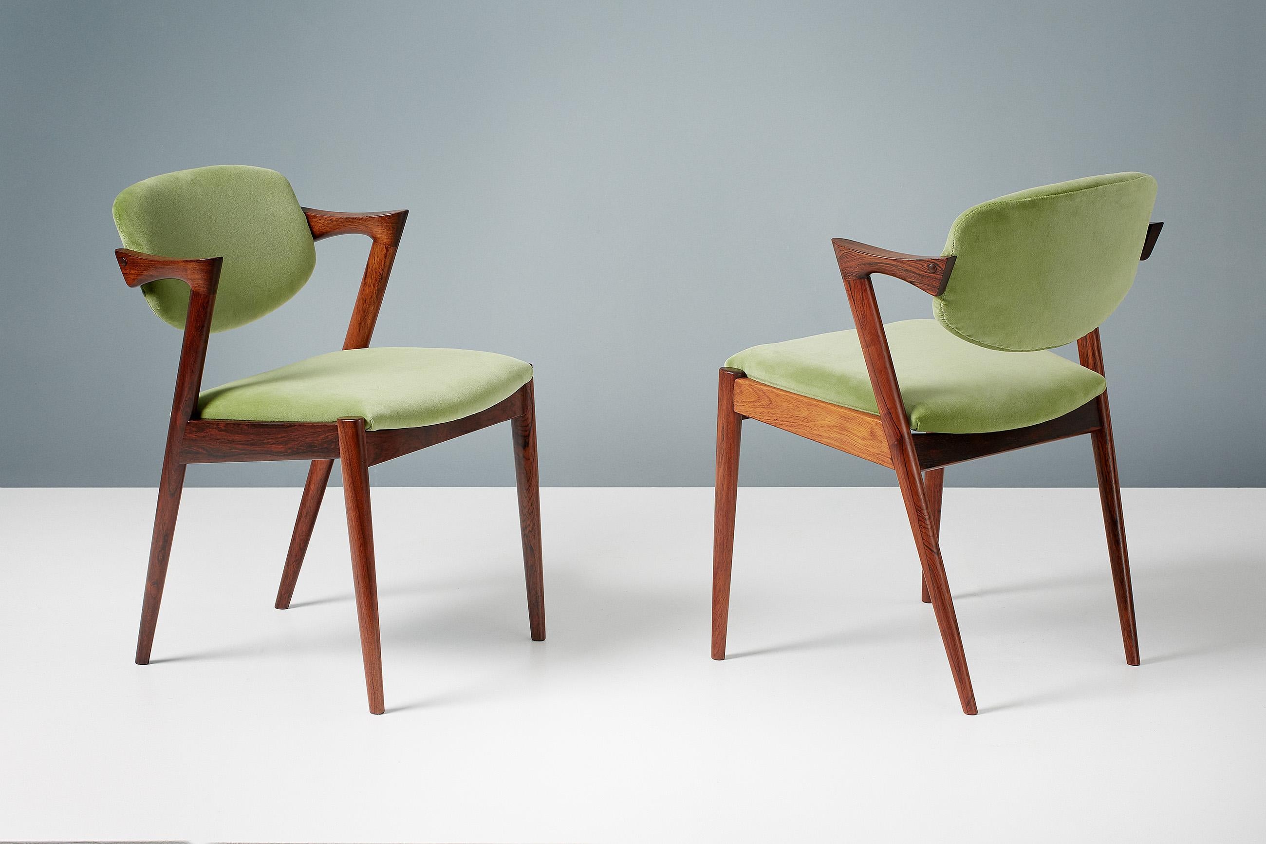 Danish Kai Kristiansen Set of 8 Model 42 Rosewood and Velvet Dining Chairs