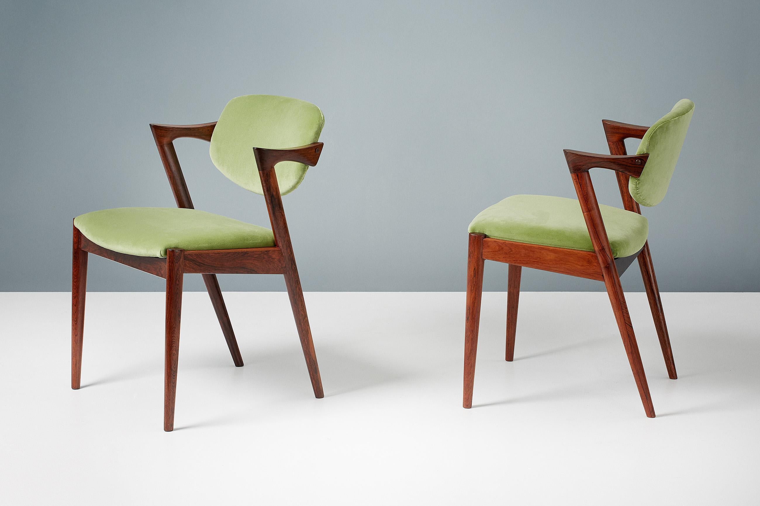 Kai Kristiansen Set of 8 Model 42 Rosewood and Velvet Dining Chairs 2