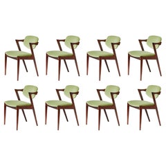 Vintage Kai Kristiansen Set of 8 Model 42 Rosewood and Velvet Dining Chairs