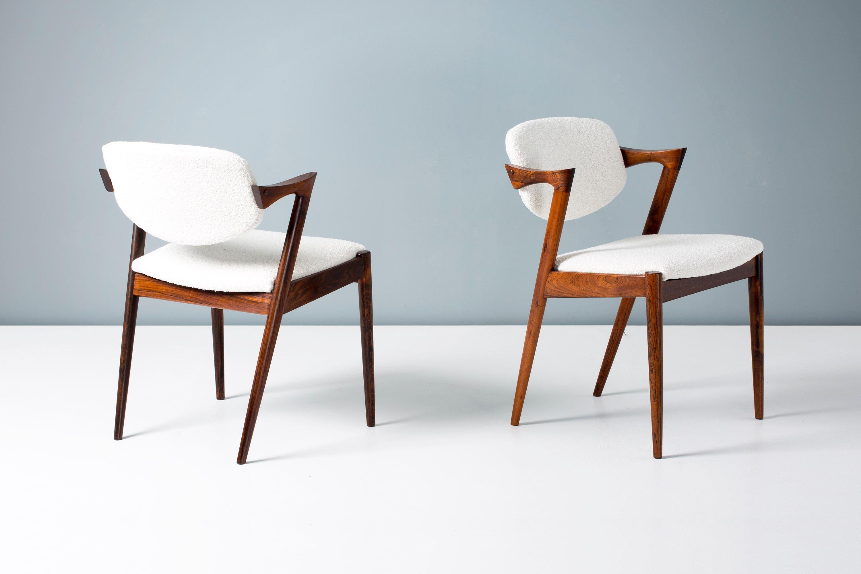 Scandinavian Modern Kai Kristiansen Set of 8 Model 42 Rosewood and Boucle Dining Chairs