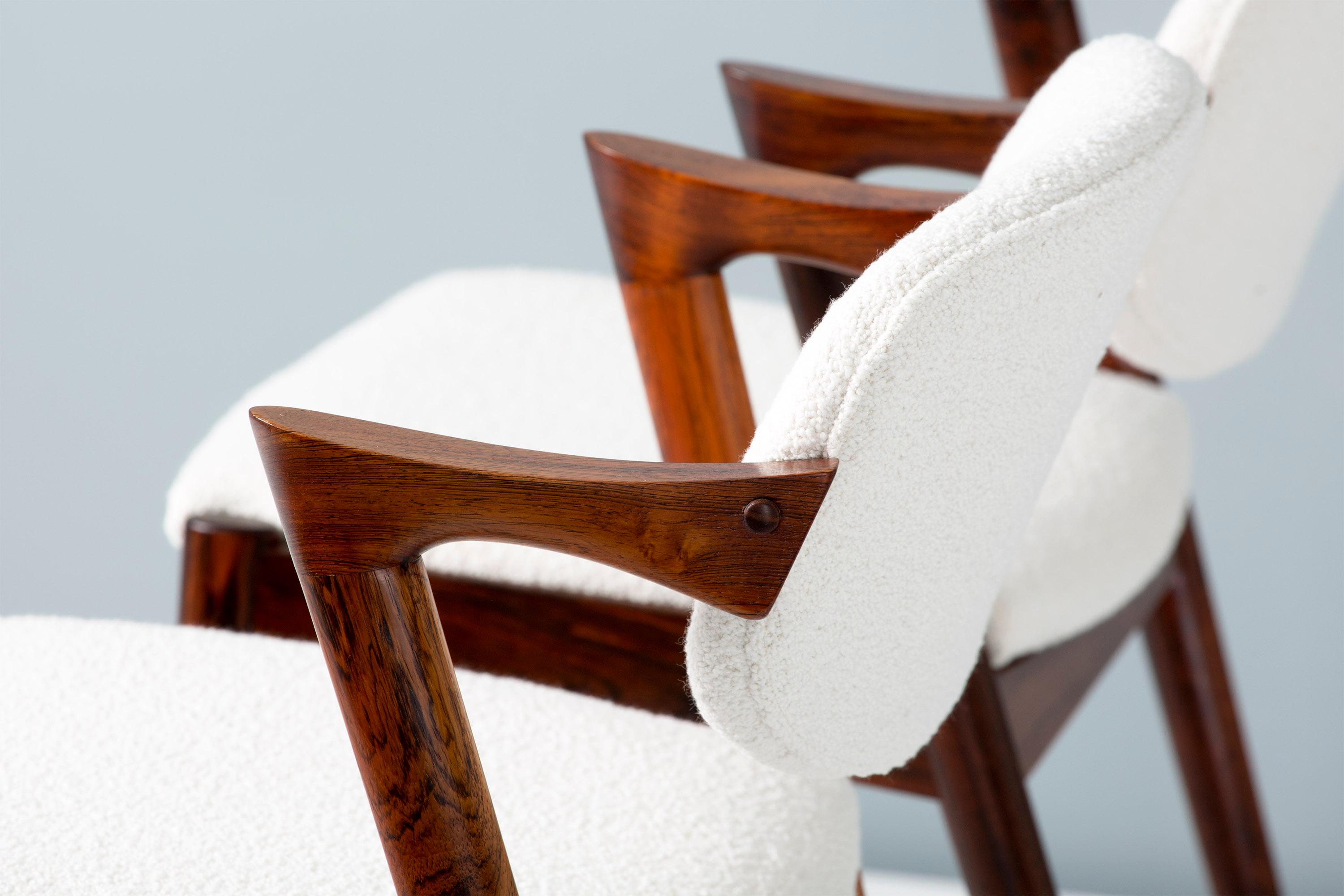 Danish Kai Kristiansen Set of 8 Model 42 Rosewood and Boucle Dining Chairs