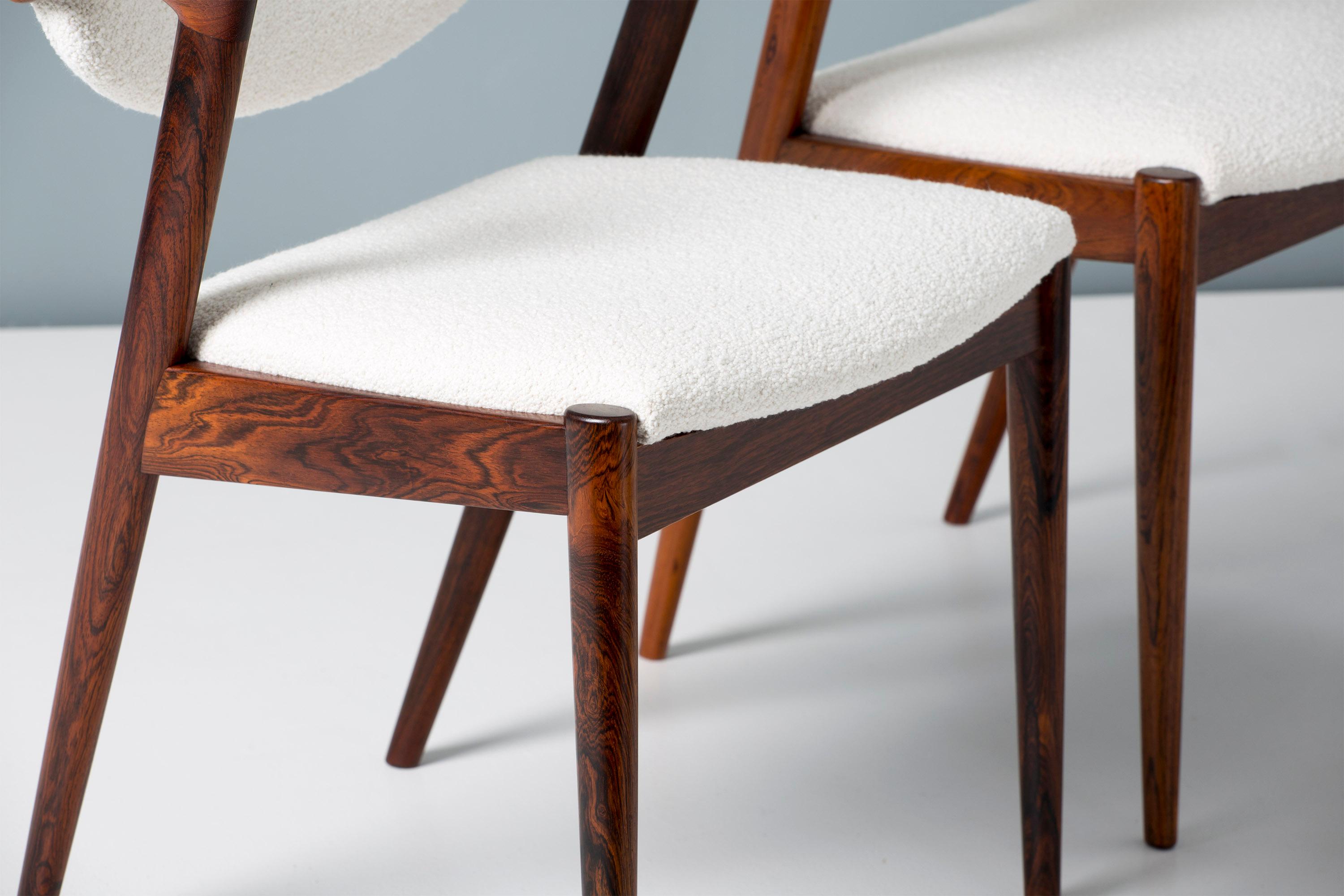 Mid-20th Century Kai Kristiansen Set of 8 Model 42 Rosewood and Boucle Dining Chairs