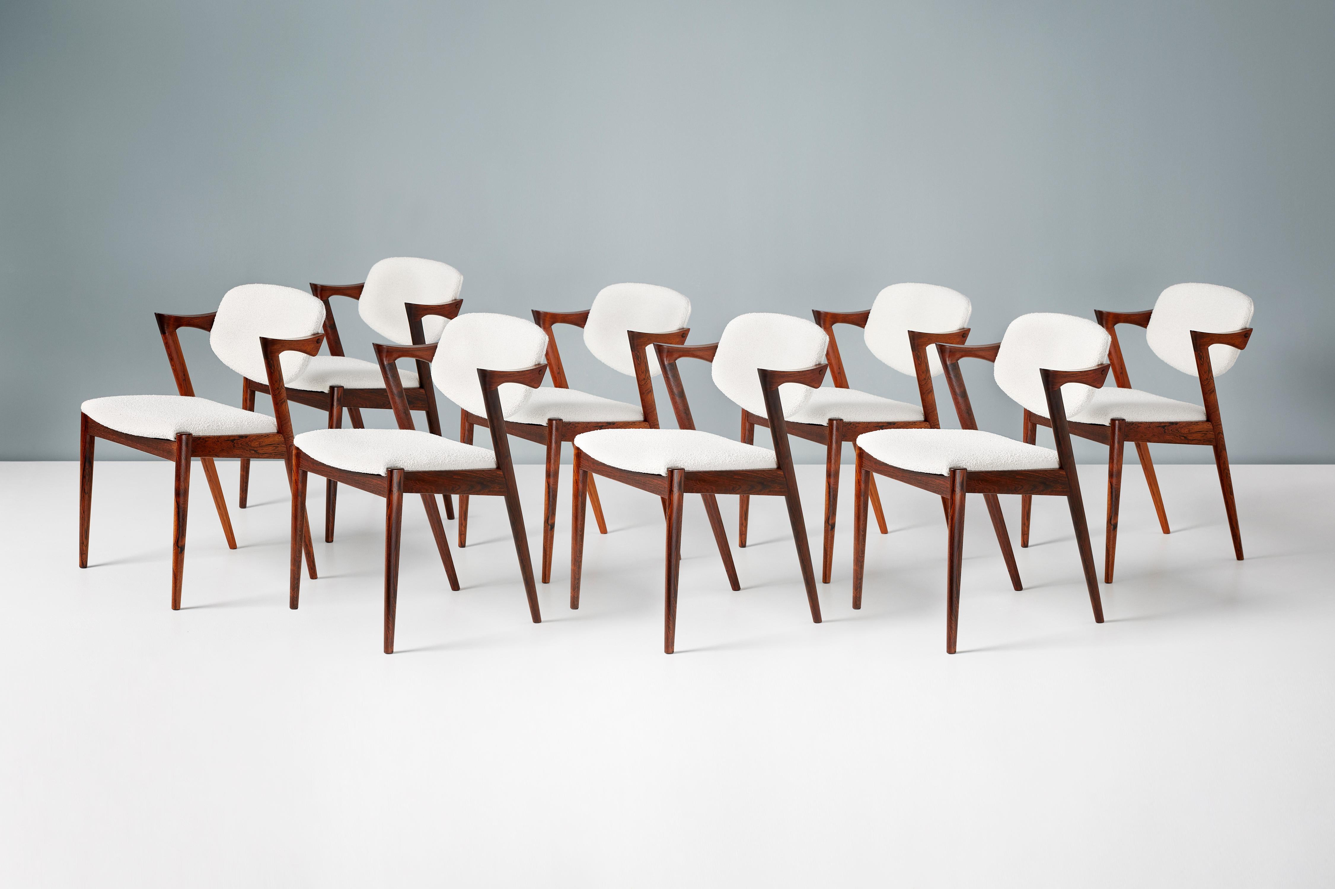 Kai Kristiansen Set of 8 Model 42 Rosewood and Boucle Dining Chairs 1