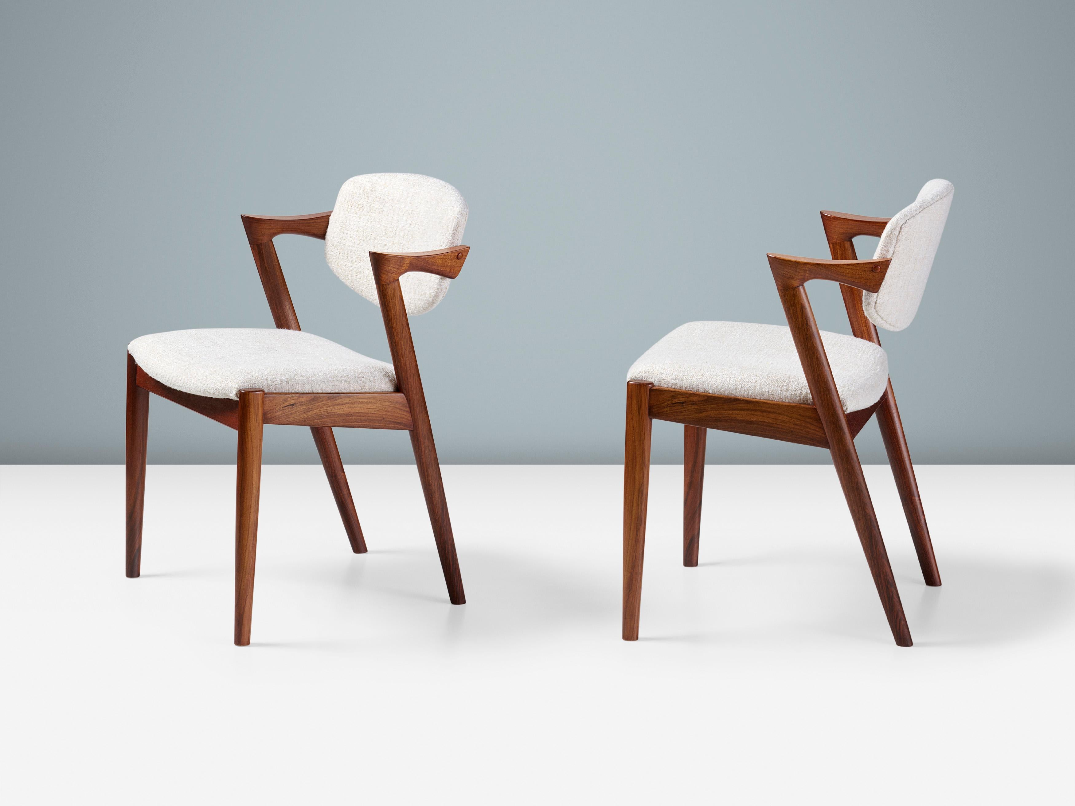 Scandinave moderne Kai Kristiansen Ensemble de 8 chaises de salle à manger en bois de rose Modèle 42 Années 50 en vente